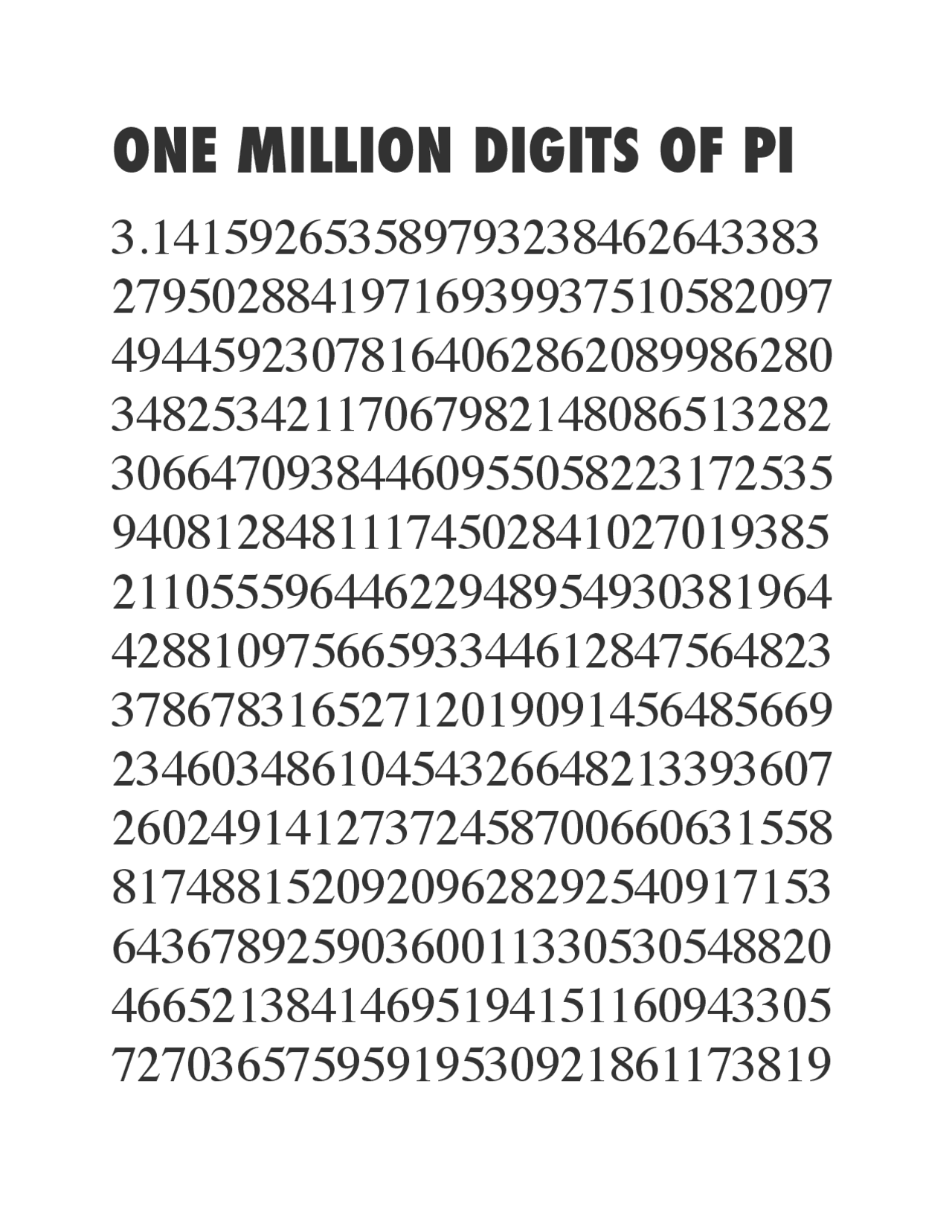 One Million Digits of Pi | Lecture notes Pre-Calculus | Docsity