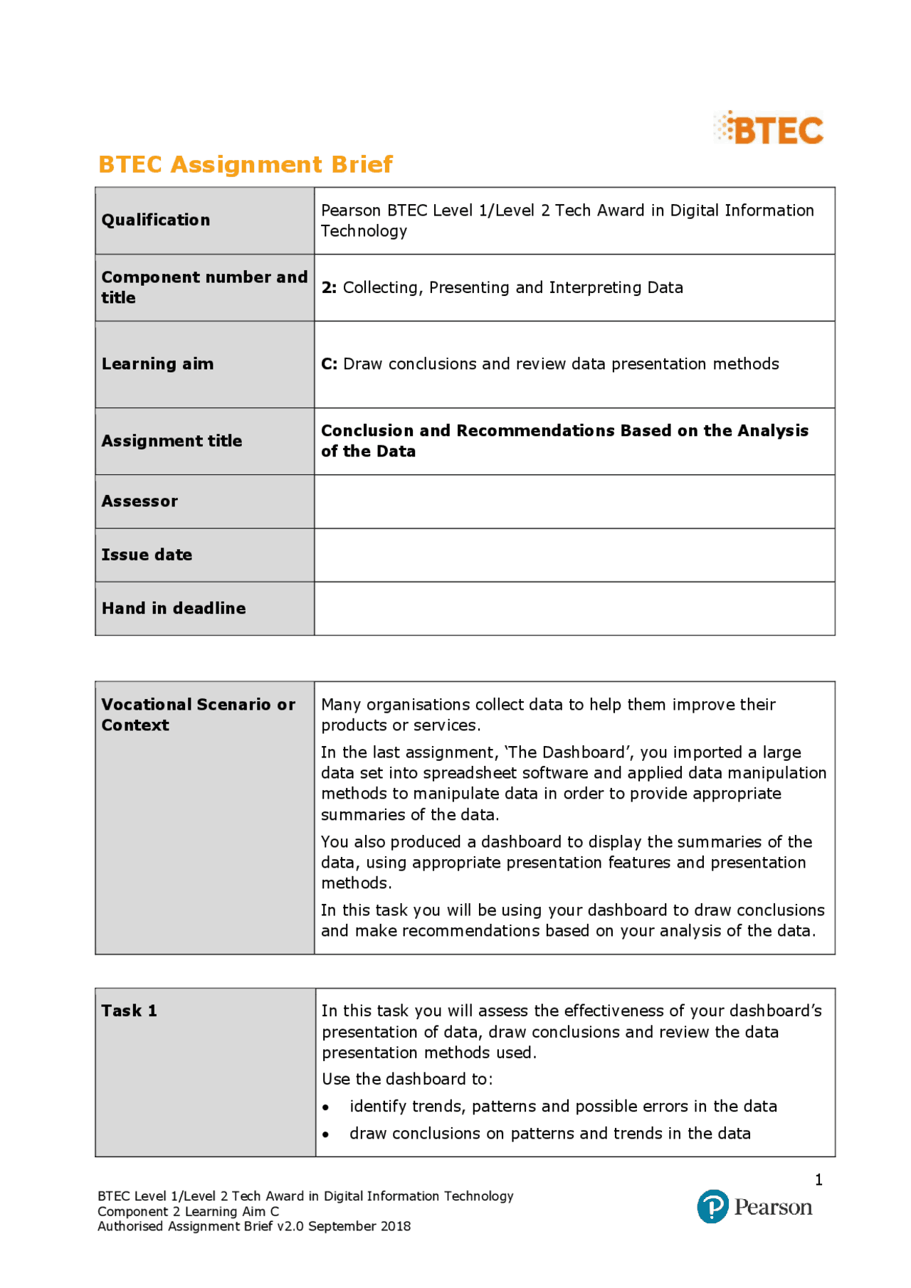 Btec Assignment BTEC Assignment Brief | Lecture notes Information Technology | Docsity