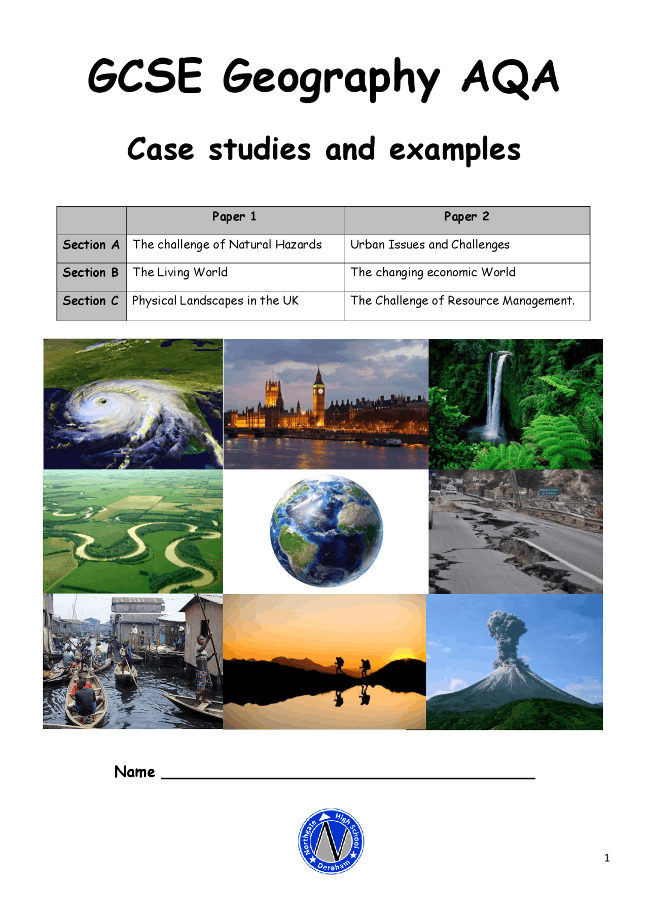 Geography Examples Key Notes Gcse GCSE Geography AQA | Study notes Geography - Docsity