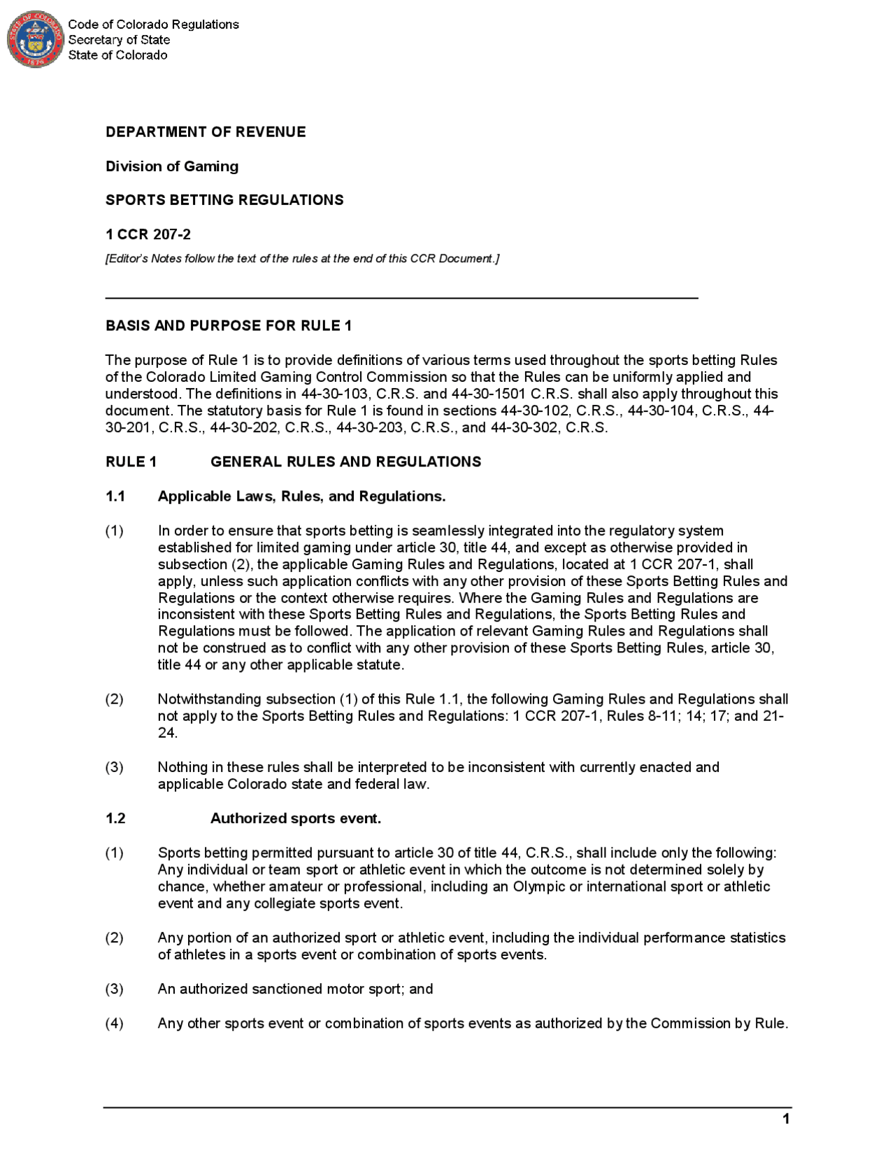 Code of Colorado Regulations Lecture notes Business Docsity