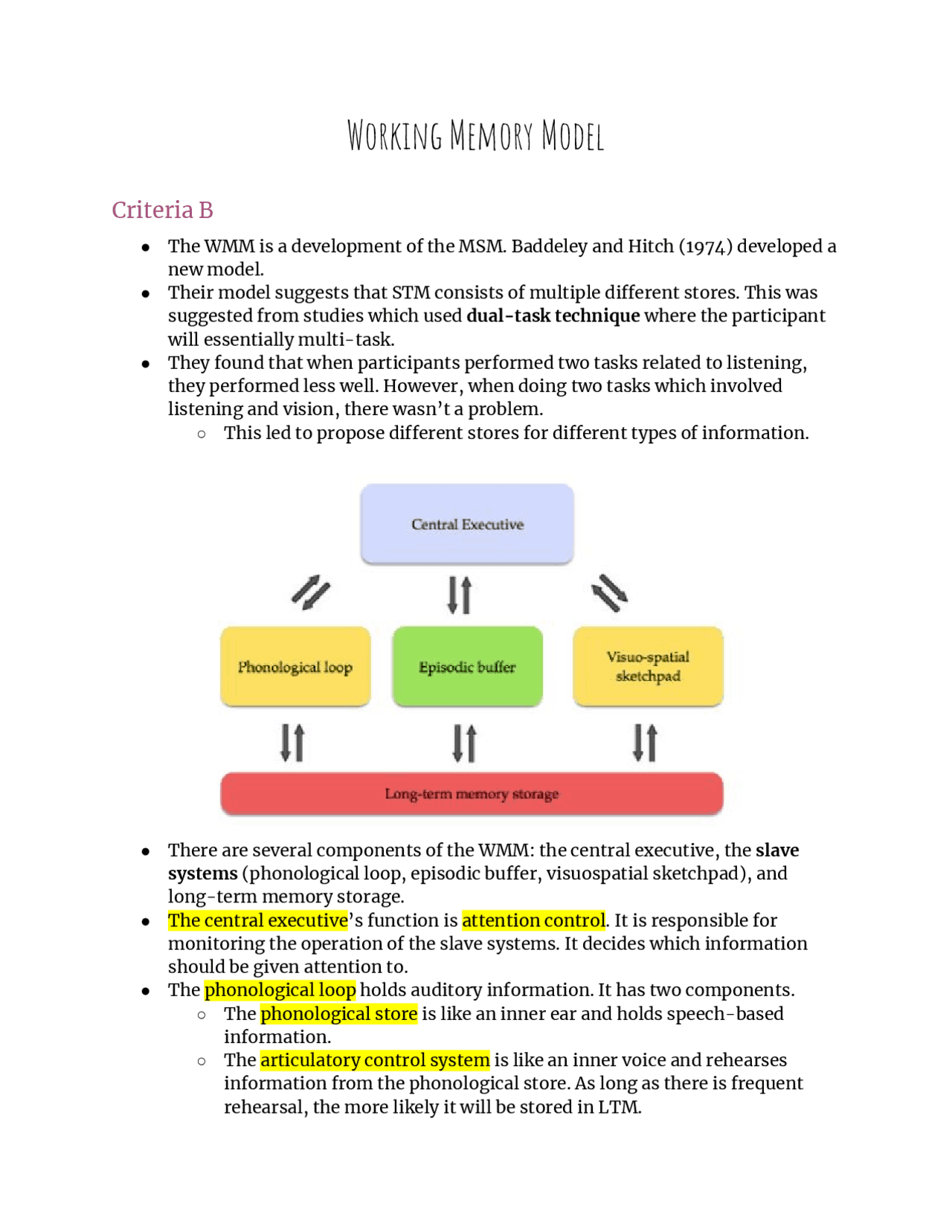 Working Memory Model: An Examination of Baddeley and Hitch&rsquo;s Model 