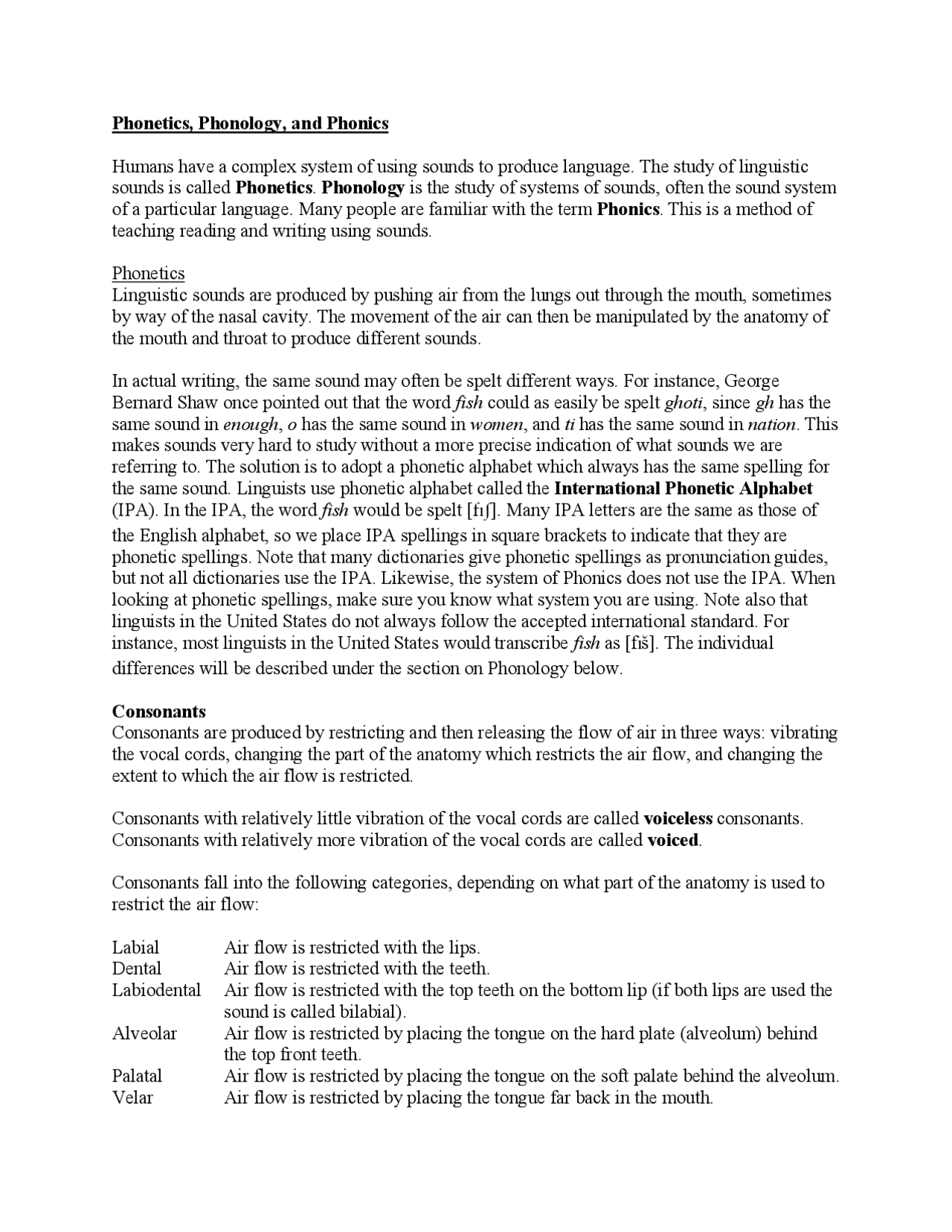 Phonetics, Phonology, and Phonics | Exams Phonetics and Phonology | Docsity