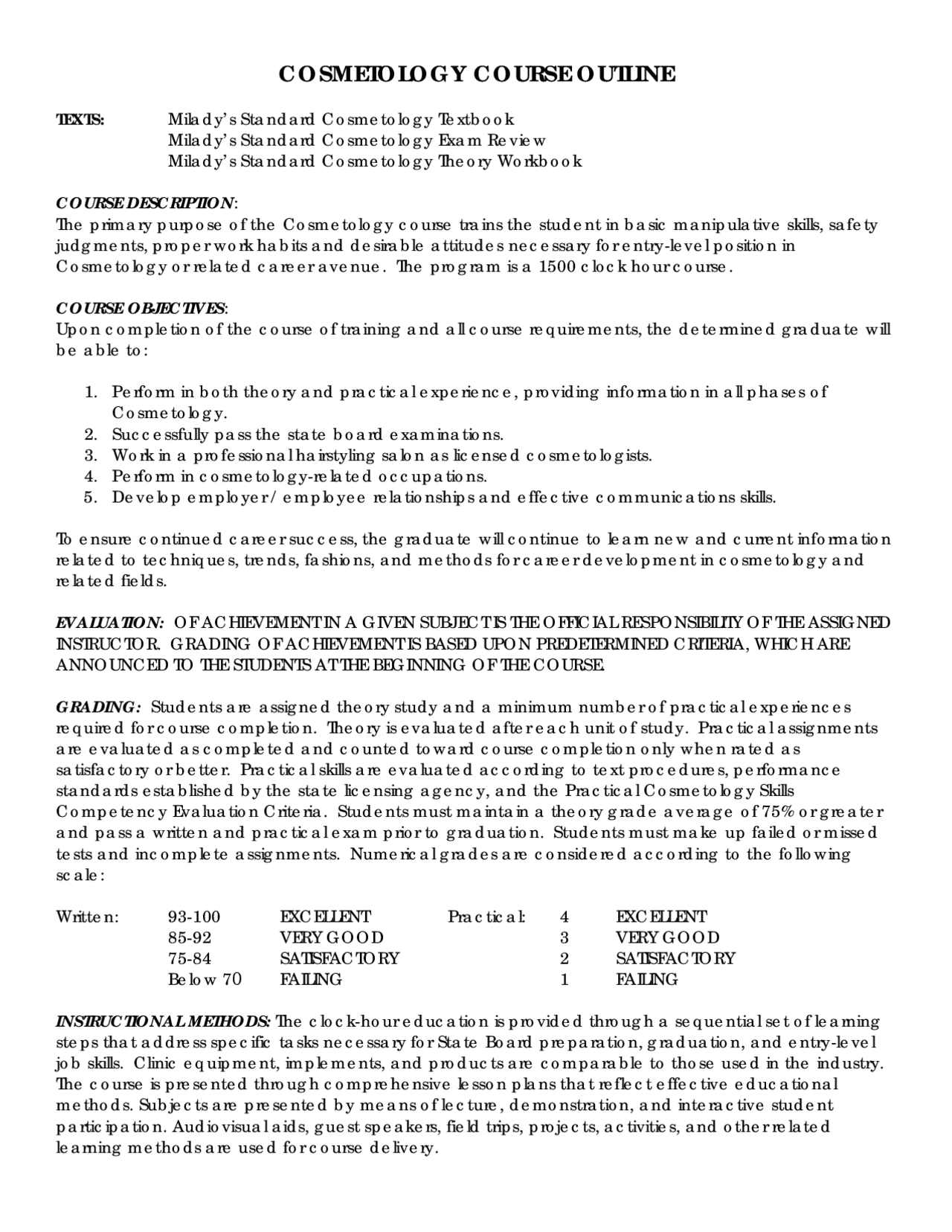 Cosmetology Notes.pdf COSMETOLOGY COURSE OUTLINE | Study notes Cosmetology | Docsity