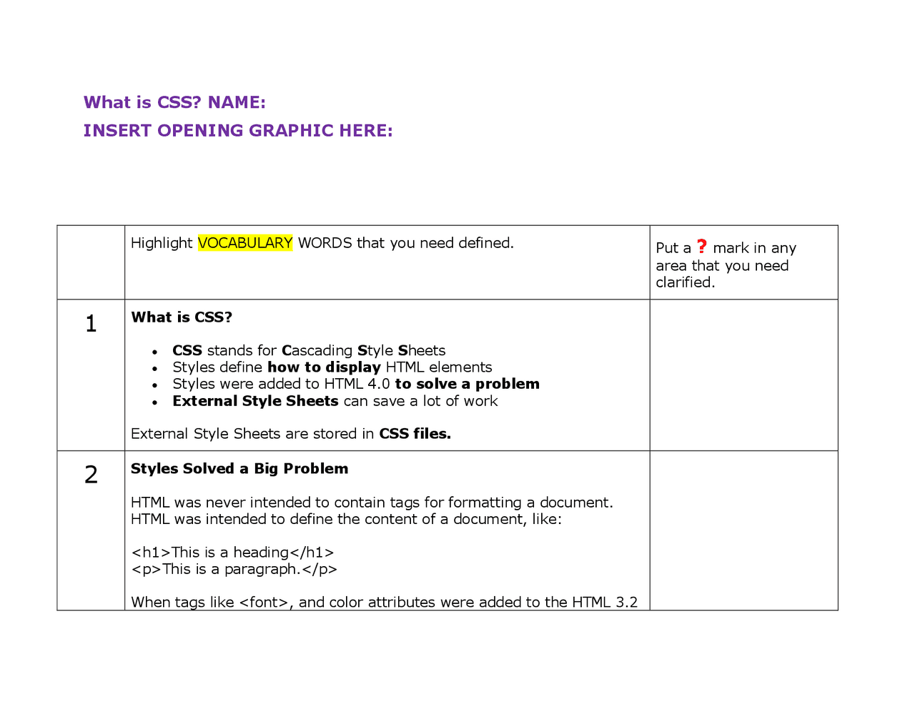 Css Name What is CSS? NAME: INSERT OPENING GRAPHIC HERE: | Study Guides ...
