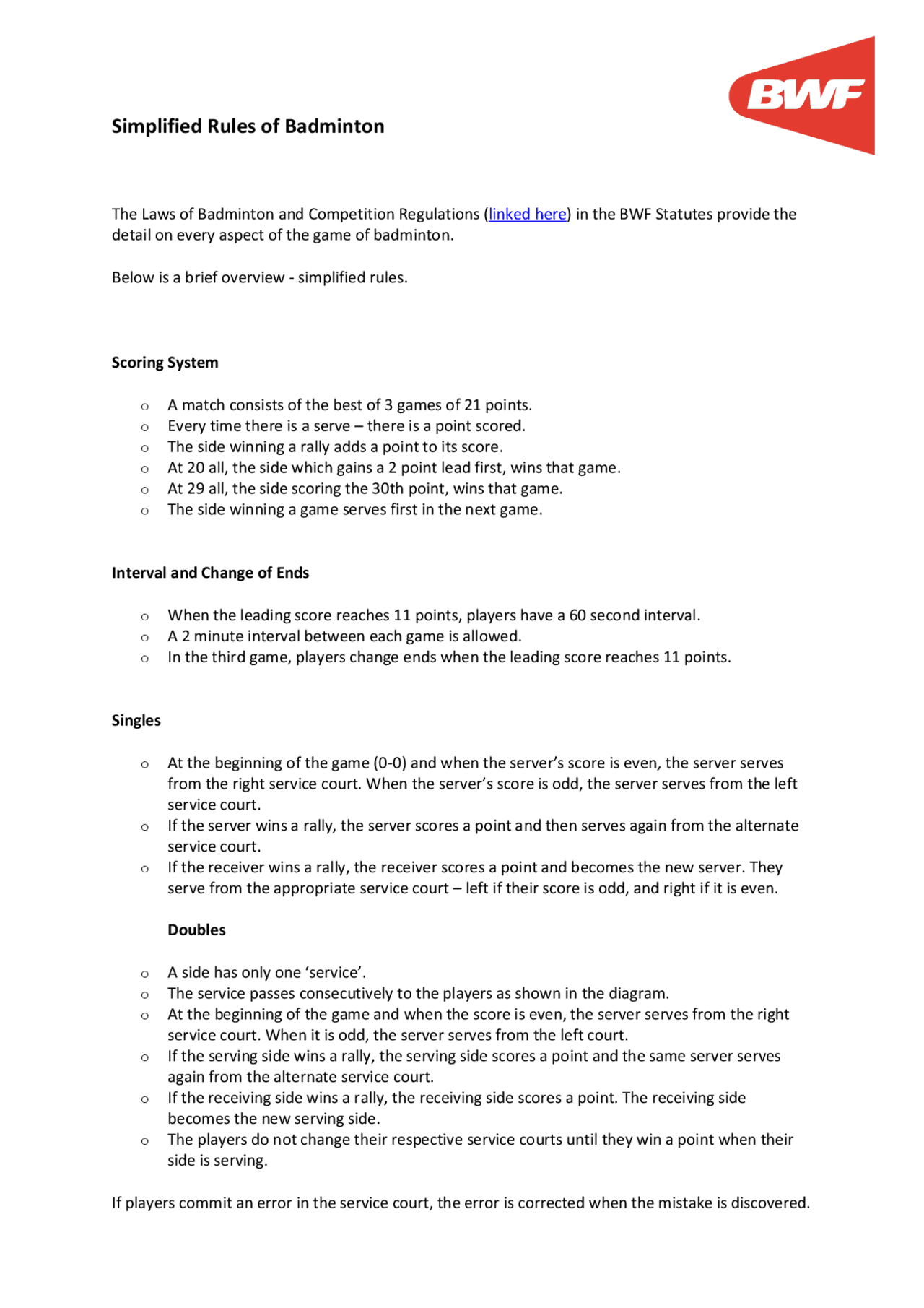 Simplified Rules of Badminton | Slides Sport Studies | Docsity