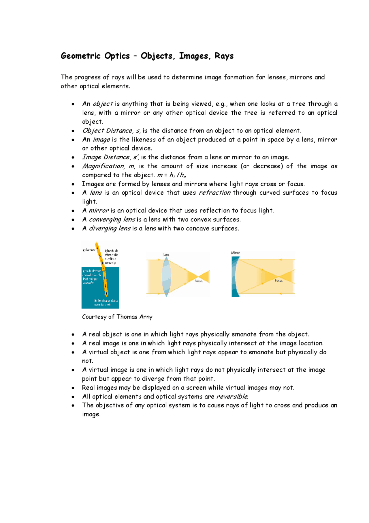 Geometric Optics – Objects, Images, Rays | Lecture notes Optics | Docsity