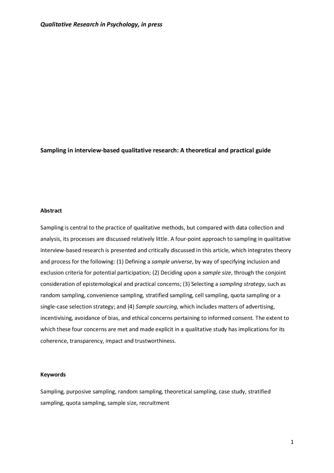 Interview Sampling Strategy Sampling in interview-based qualitative research | Study Guides ...