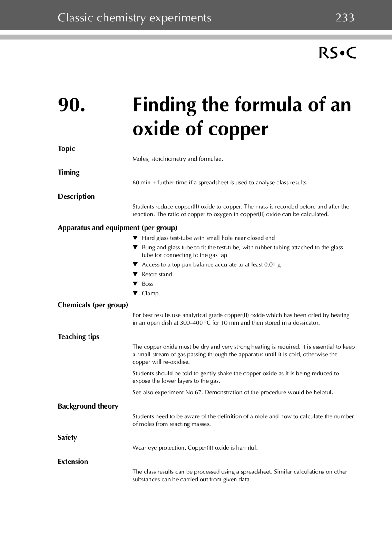Finding the Formula of Copper(II) Oxide: A Laboratory Experiment ...
