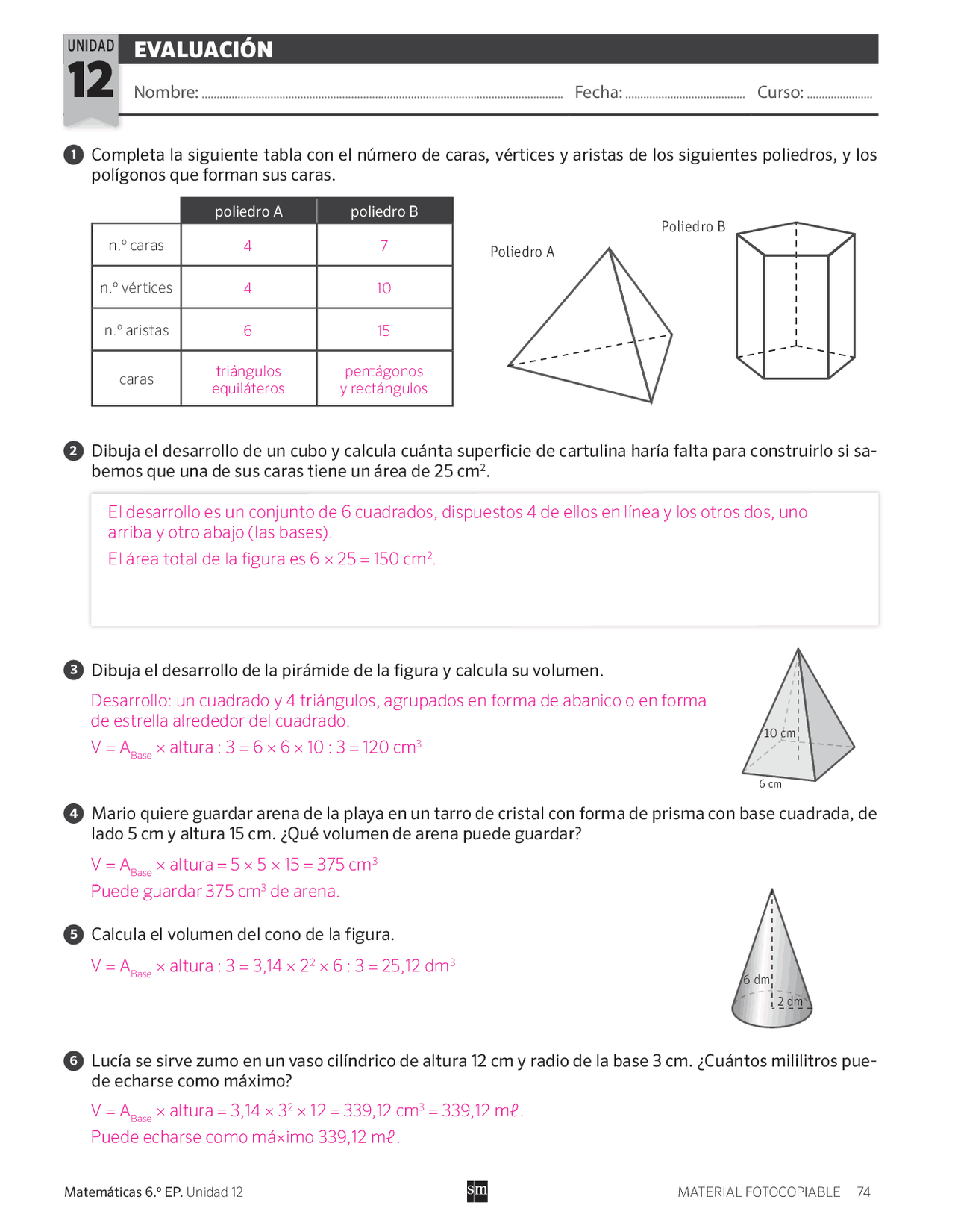 Examen matemáticas 6 primaria sm | Ejercicios de Matemáticas | Docsity