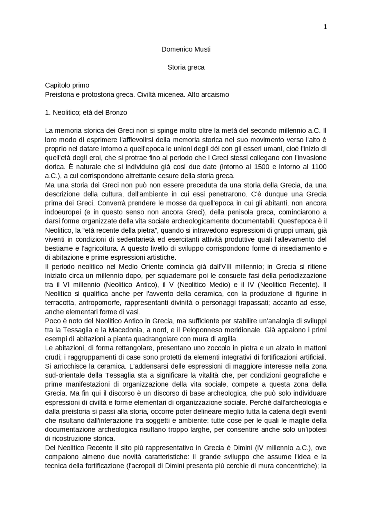 Domenico Musti, Storia greca. Linee di sviluppo dall'età micenea all