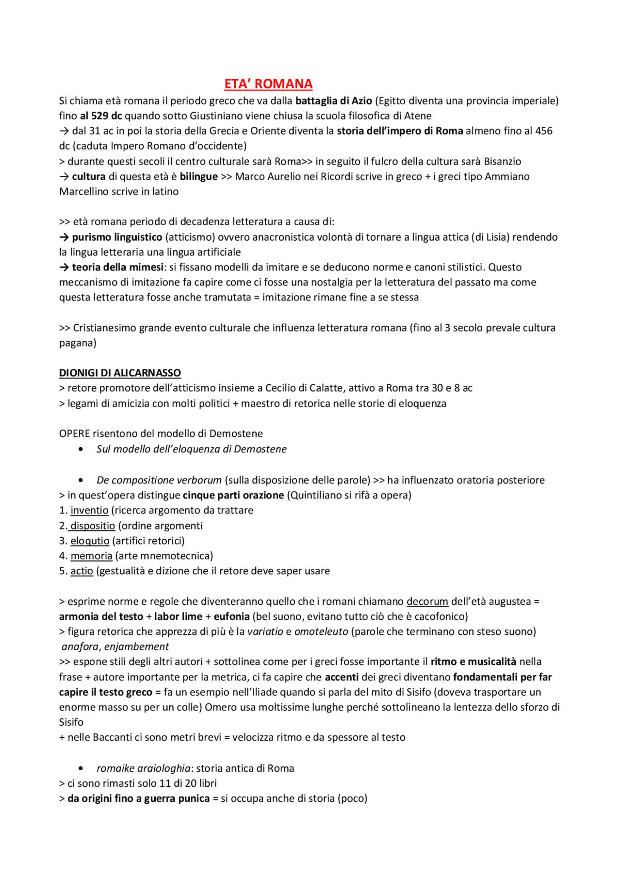 Età romana, Dionigi di Alicarnasso e Diodoro Siculo Appunti di Greco