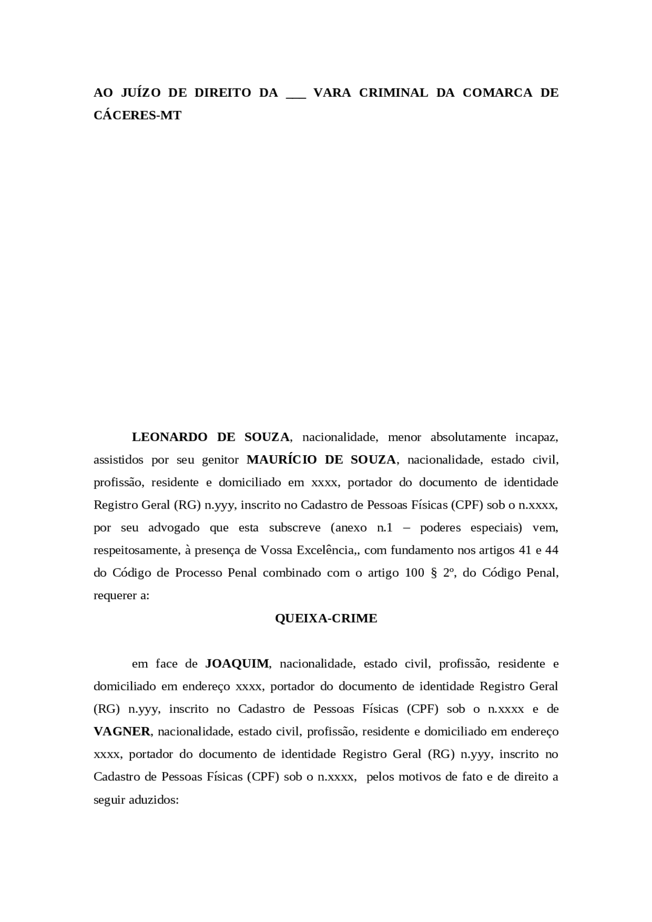 Queixa Queixa Crime Difamação Modelo - RETOEDU