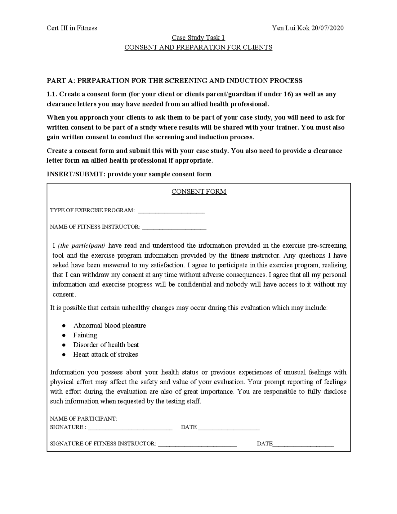 FIN 10252Case Study Task 1 CONSENT AND PREPARATION FOR CLIENTS | Exams ...