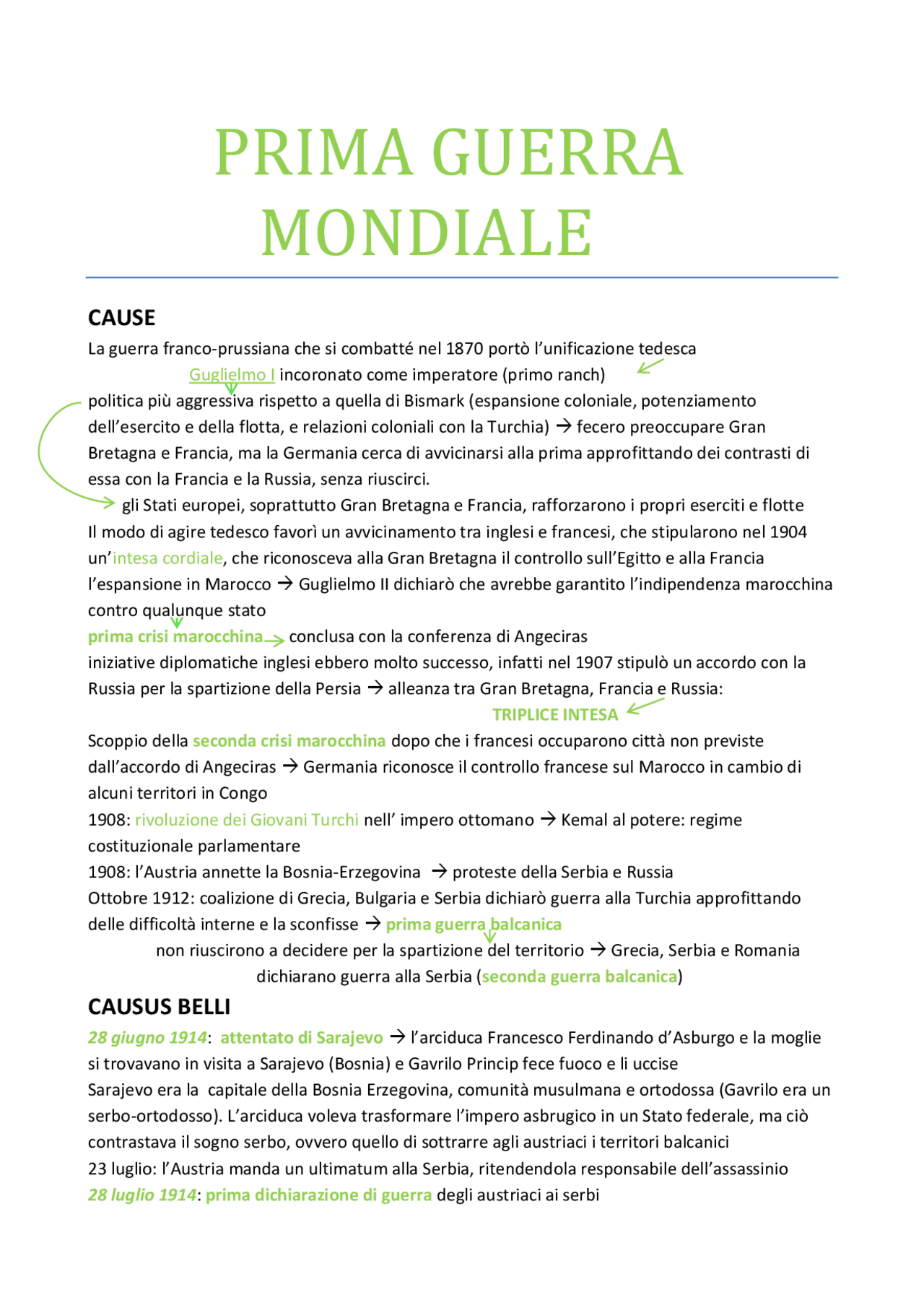 prima guerra mondiale schema pdf