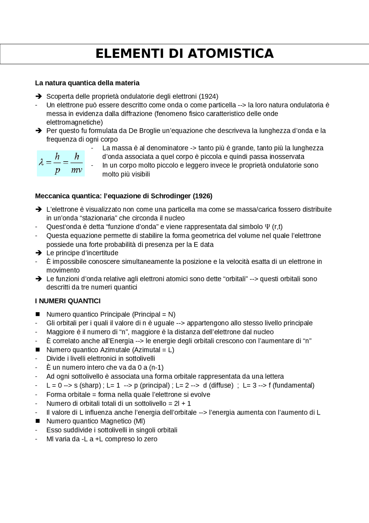 Chimica Generale Avanzata - Principi di atomistica | Study notes ...