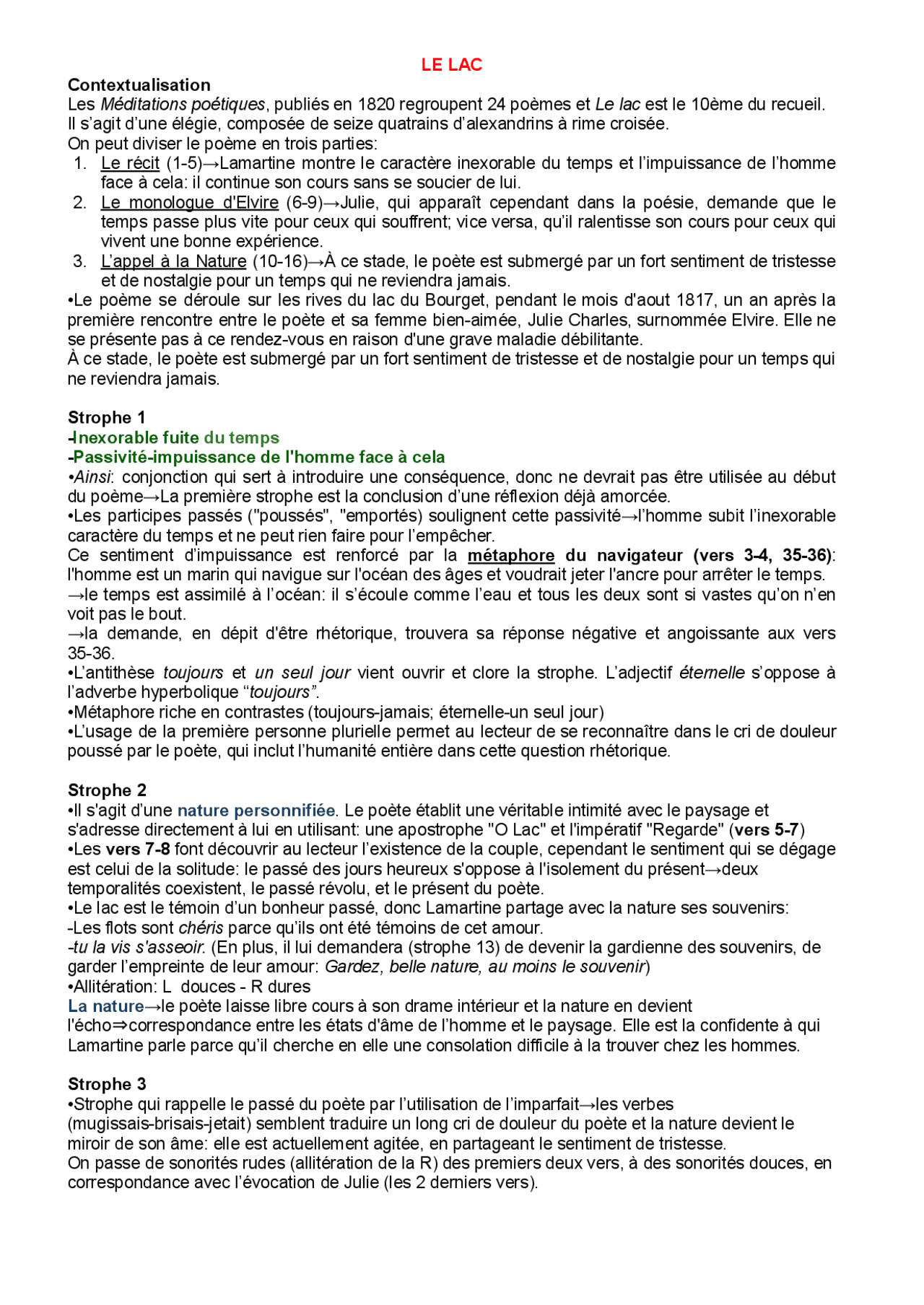 LE LAC, analisi atrofia per strofa della poesia di Lamartine Appunti