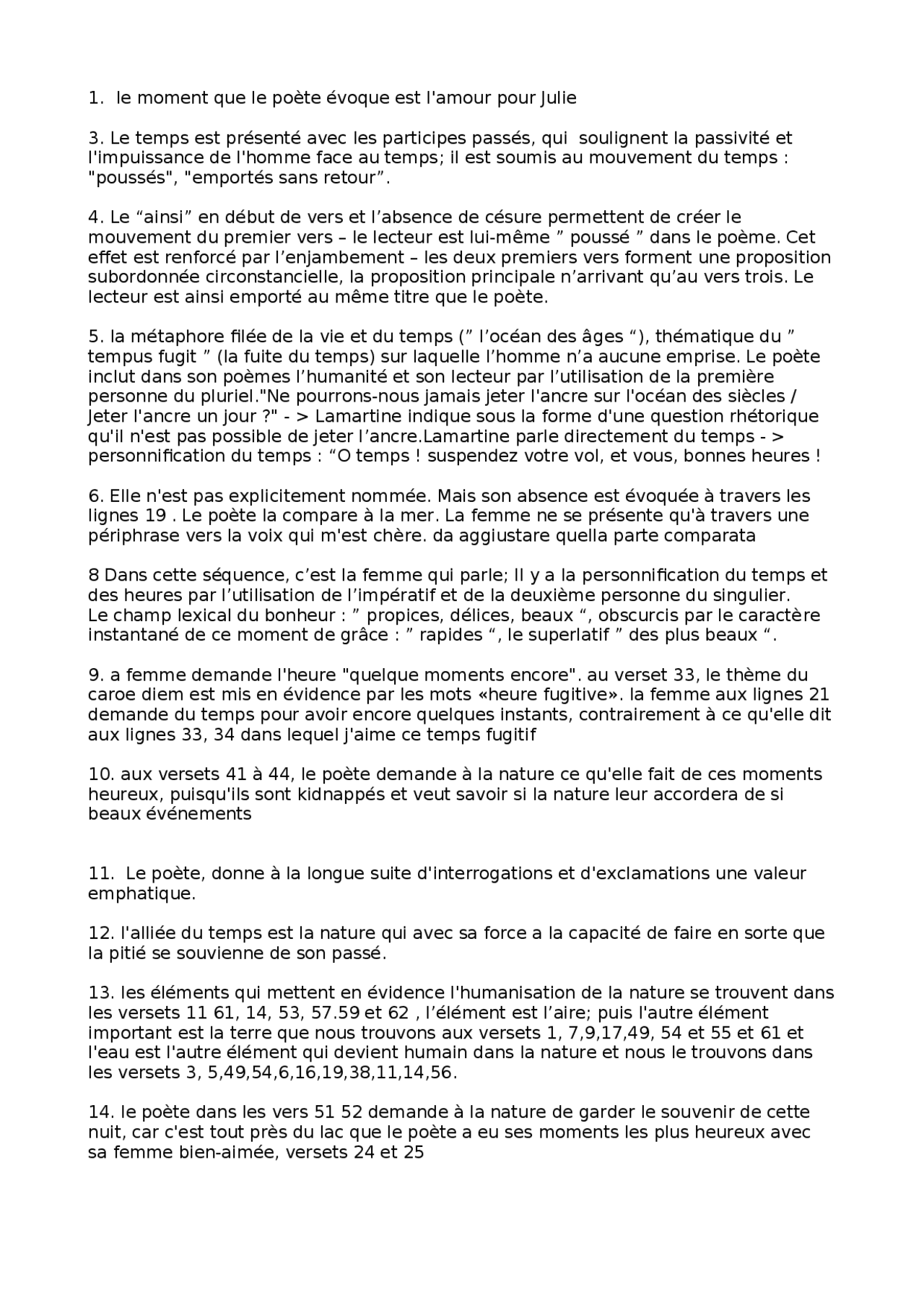 Alphonse de Lamartine "Le Lac" Esercizi di Francese Docsity