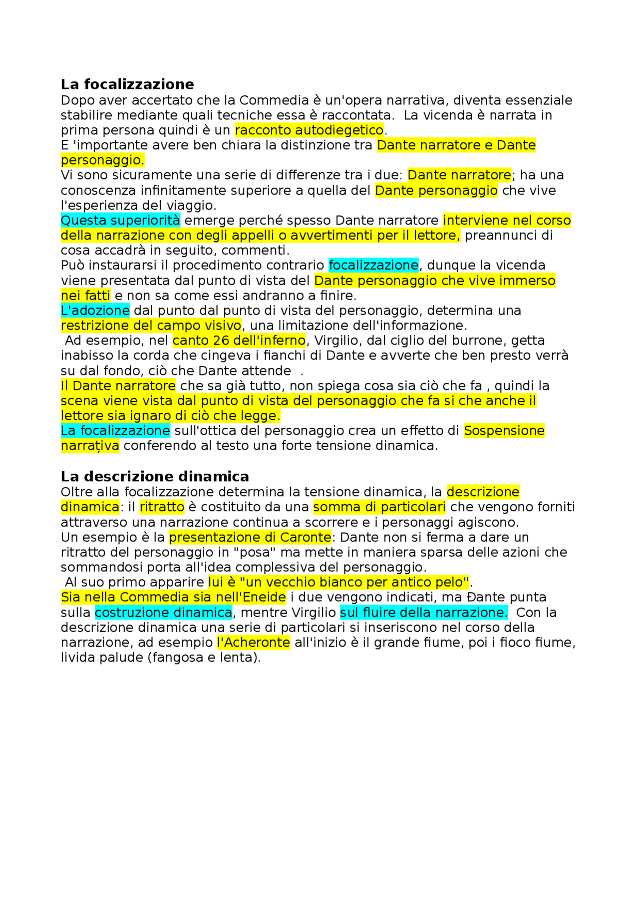 COMMEDIA, La focalizzazione e la descrizione dinamica | Appunti di ...