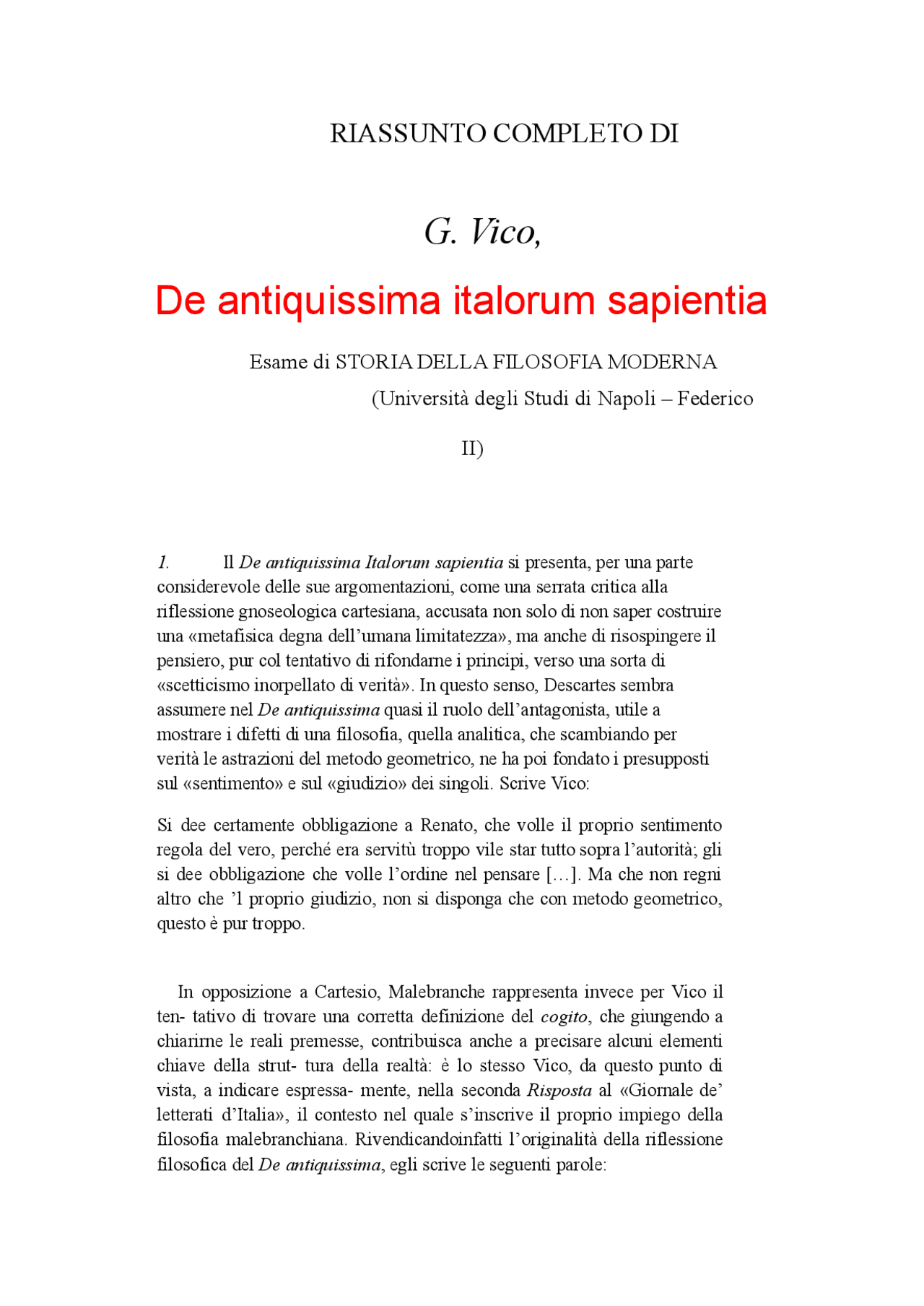 G. Vico, De antiquissima italorum sapientia | Sintesi del corso di ...