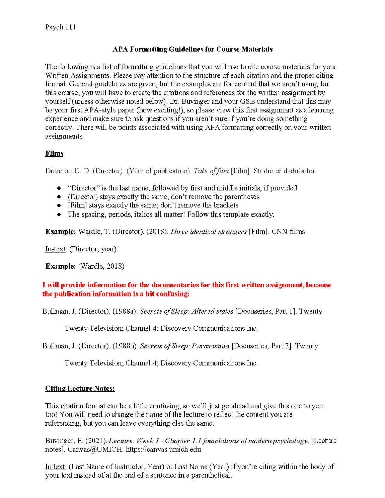 APA guidelines for citation | Assignments English - Docsity