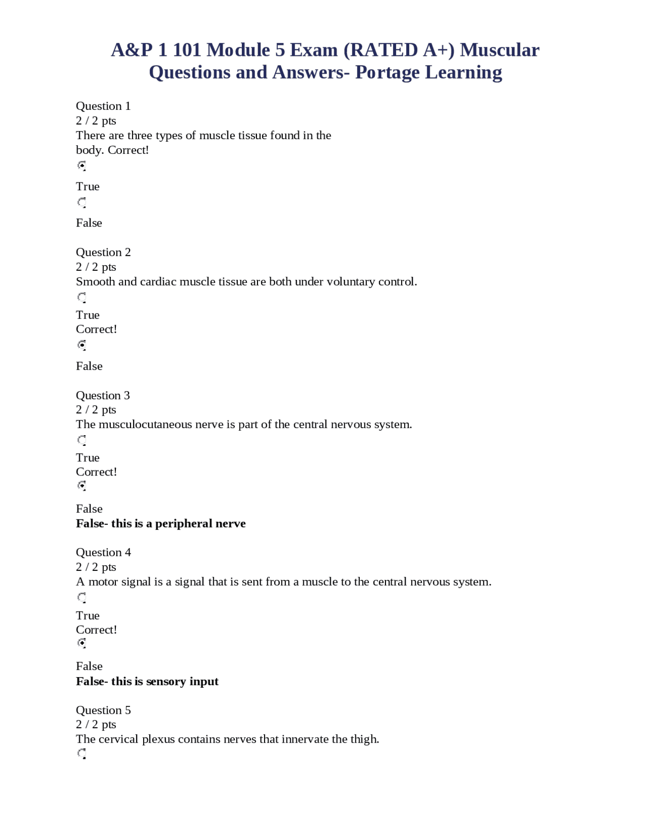 Portage Learning / NURS 6512 / A&P 1 101 Module 5 Exam (RATED A+ ...