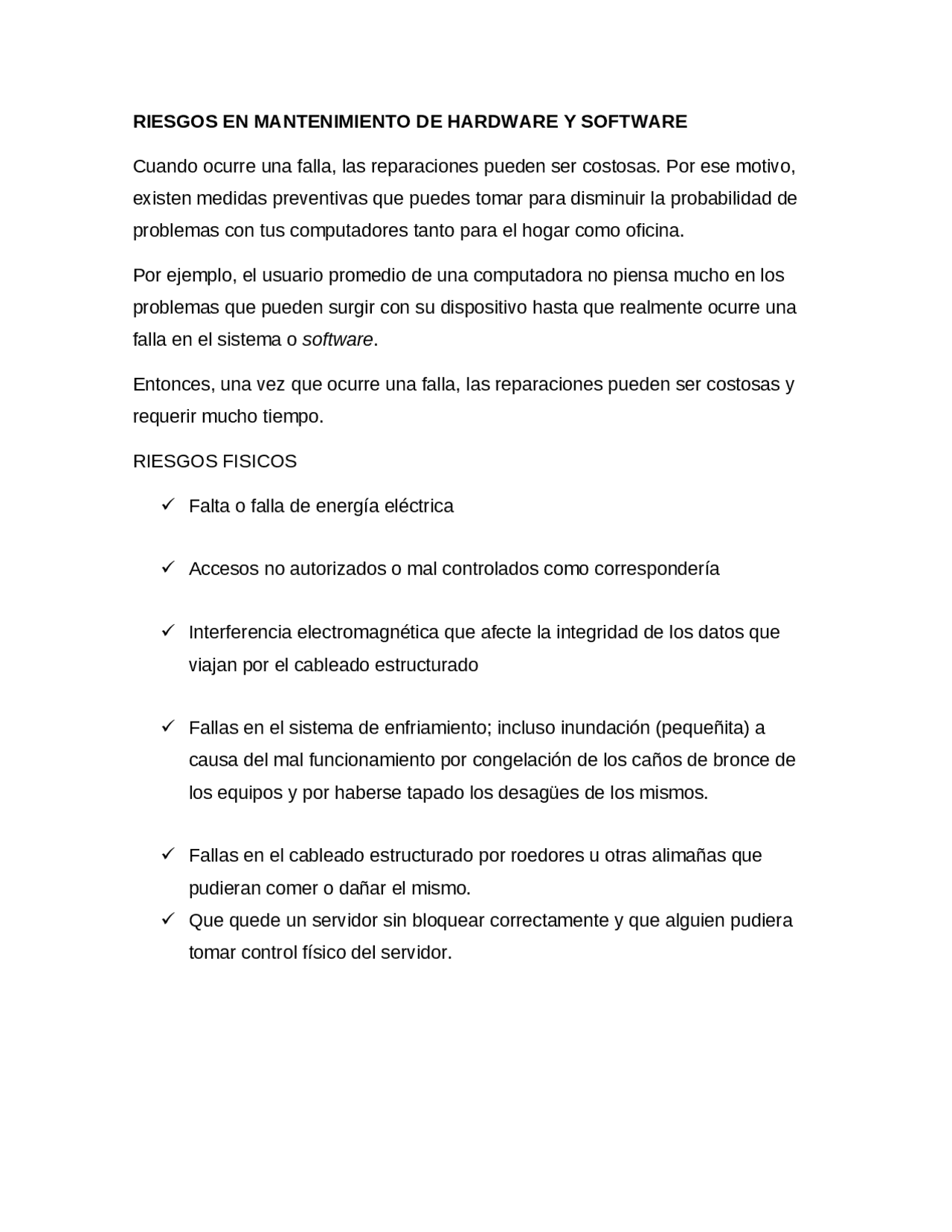 Riesgo en mantenimiento de SW y HW | Resúmenes de Psicología - Docsity