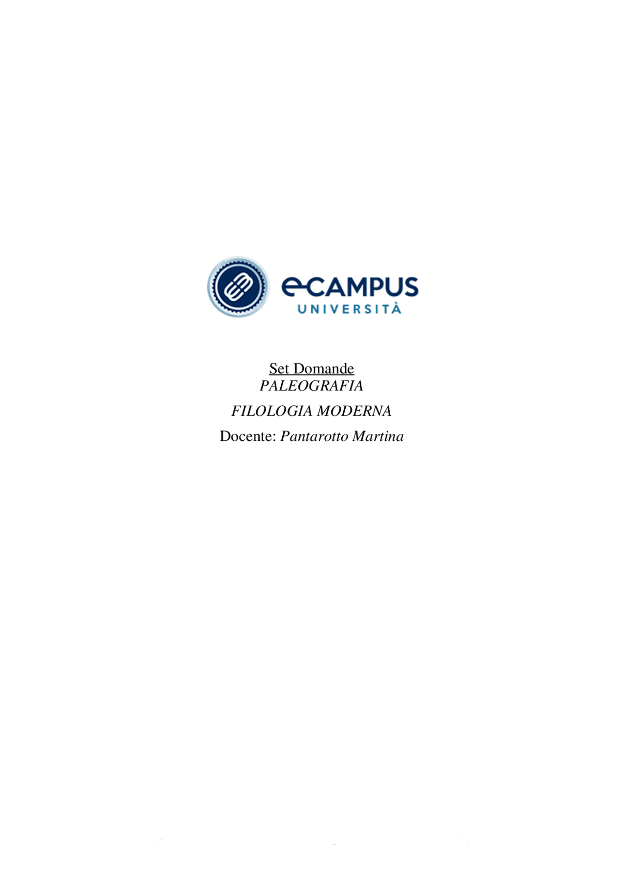 Paniere Con Risposte Esame Paleografia Prof Pantarotto E campus 
