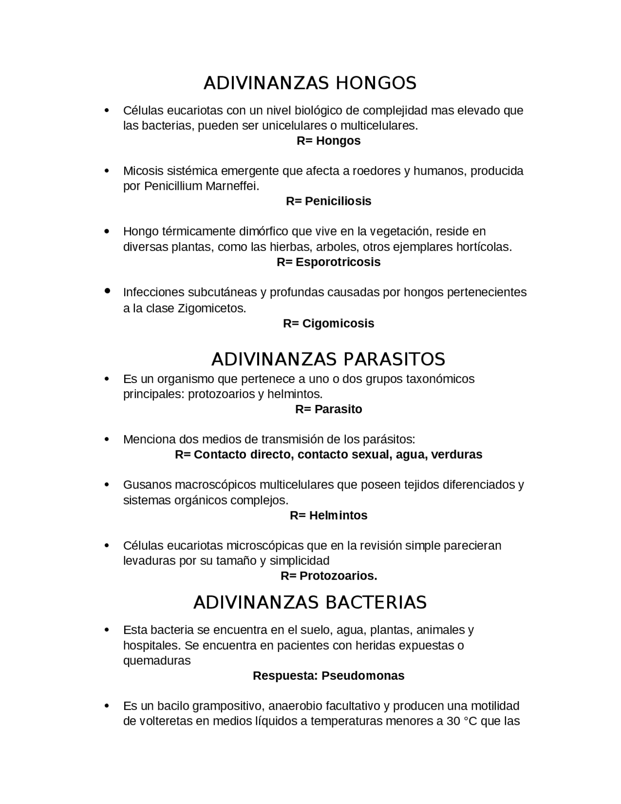 ADIVINANZASMICROBIOLOGIA | Ejercicios de Microbiología | Docsity