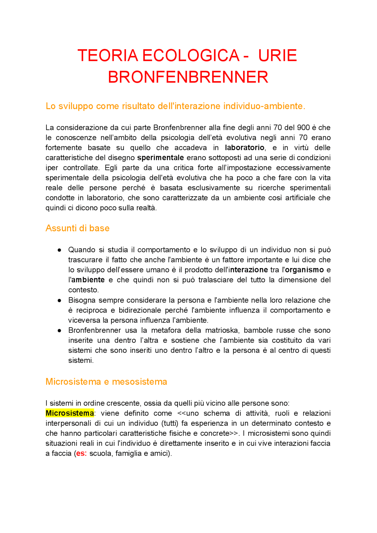 La Teoria Ecologia Di Urie Bronfenbrenner Appunti Di Psicologia Dello