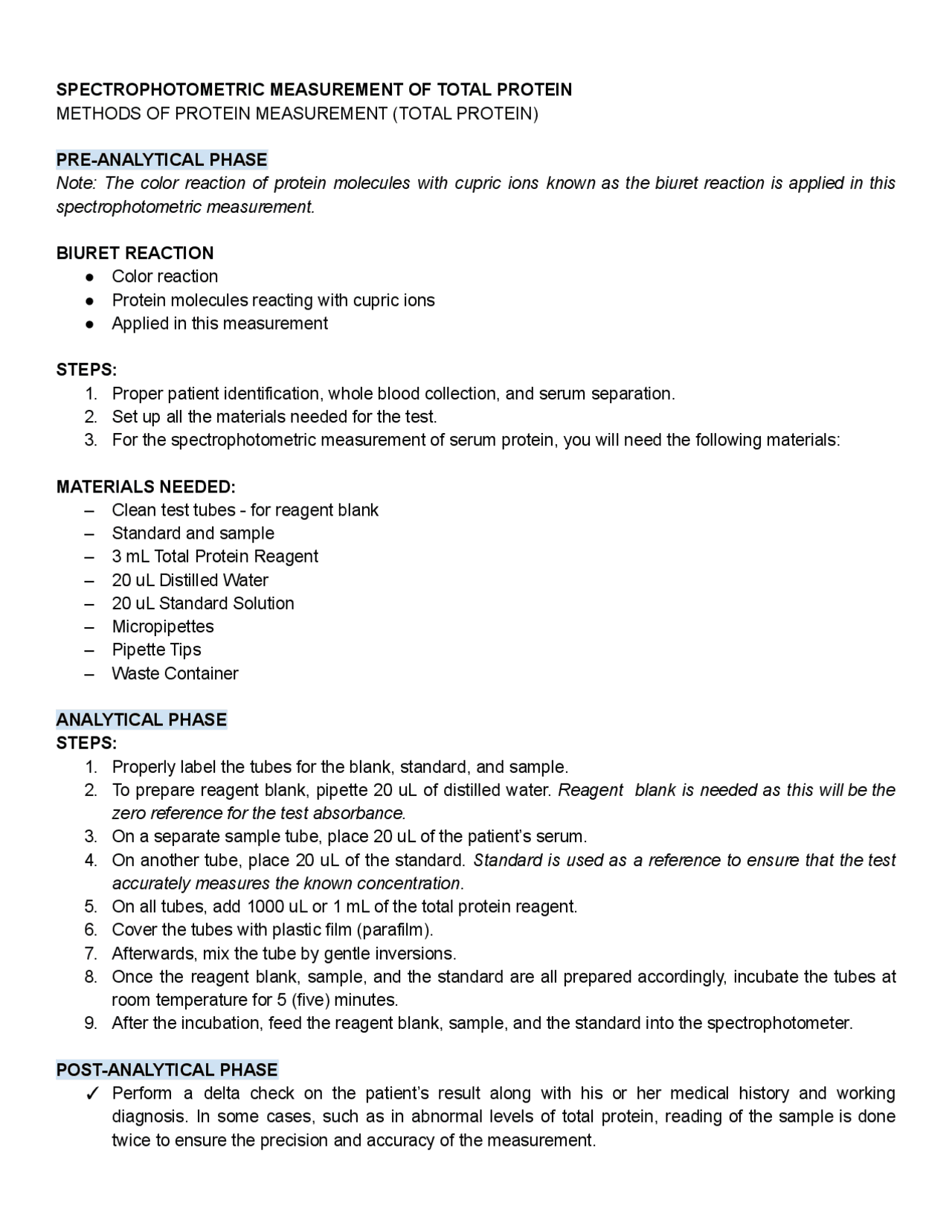 SPECTROPHOTOMETRY (TOTAL PROTEINS) Transcriptions Clinical chemistry