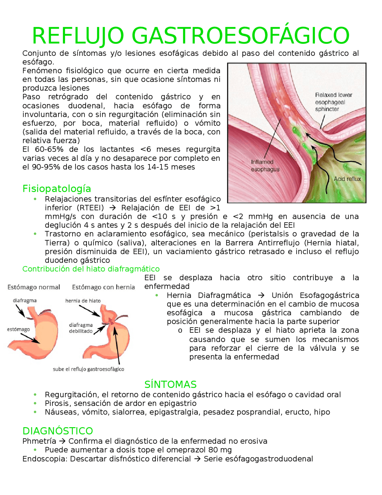 Reflujo gastroesofágico | Resúmenes de Gastroenterología | Docsity