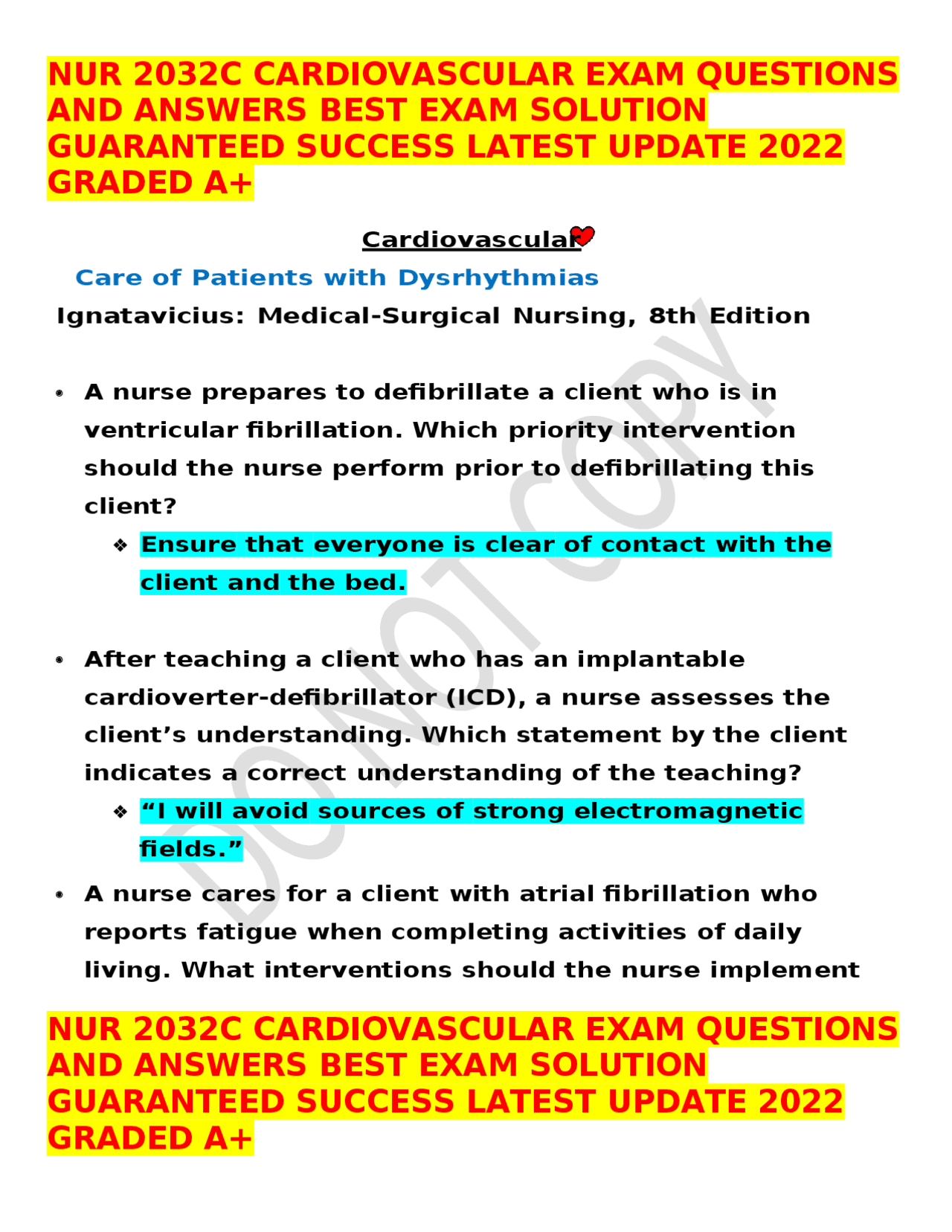 Nur 2032c Cardiovascular Exam Questions And Answers Best Exam Solution Nur 2032c Cardiovascular Exam Questions And Answers Best Exam Solution