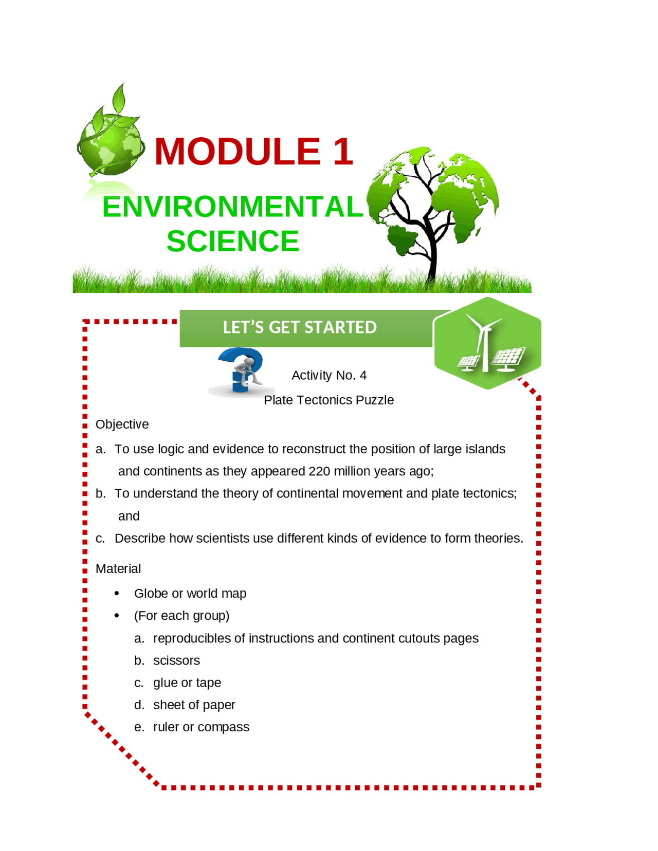 Environmental Science Activity Titled Plate Tectonics Puzzle