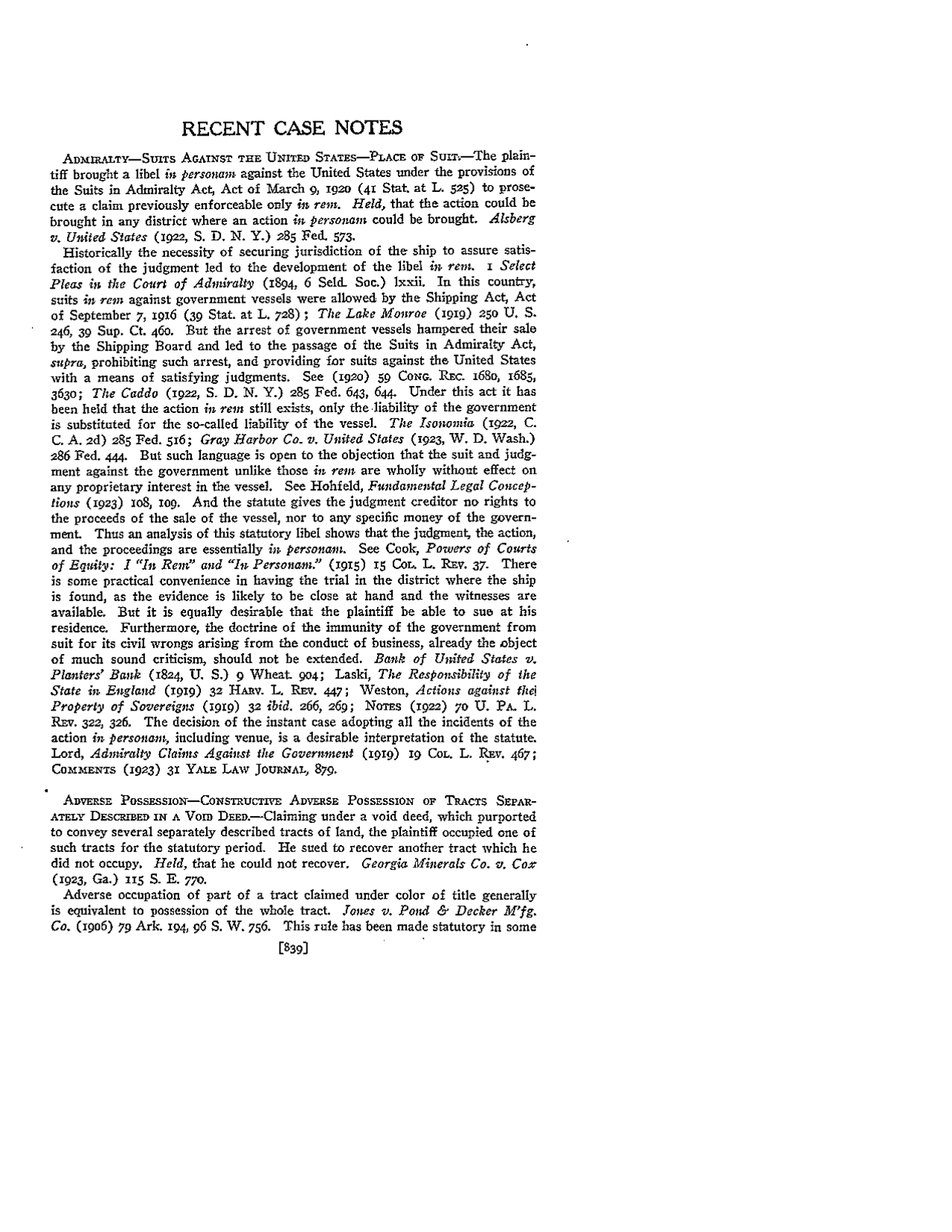 Case Notes on Common Carriers, Contempt Proceedings, and Property Law ...