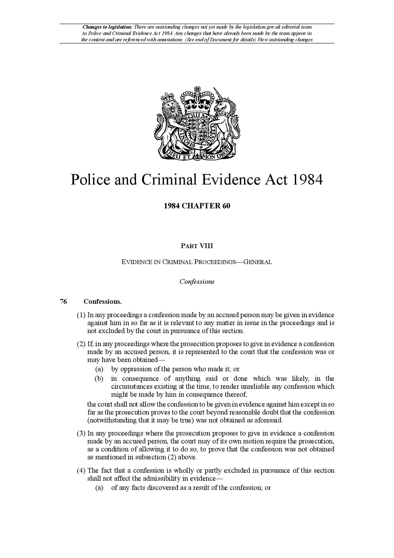 Police and Criminal Evidence Act 1984 | Slides Art | Docsity