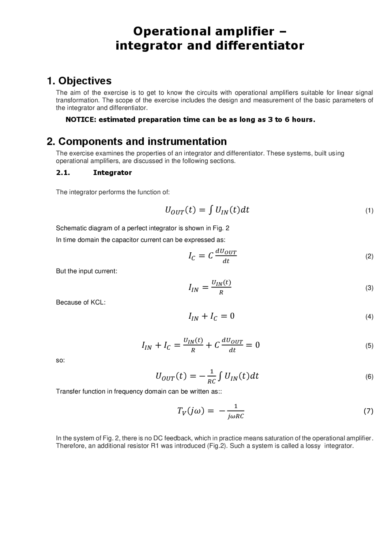 Operational amplifier – integrator and differentiator | Study notes ...