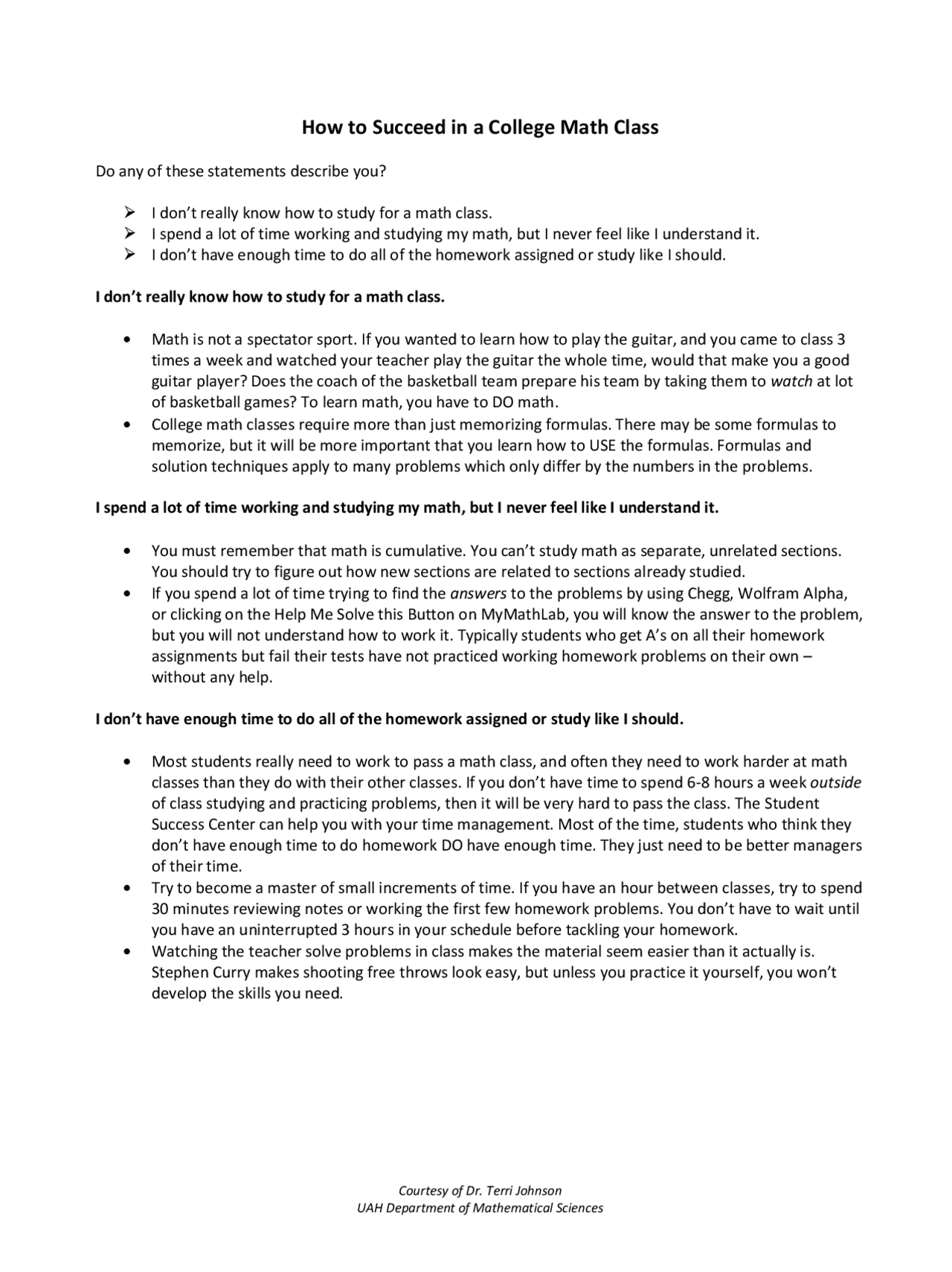 How To Succeed In A College Math Class | Study Guides, Projects ...