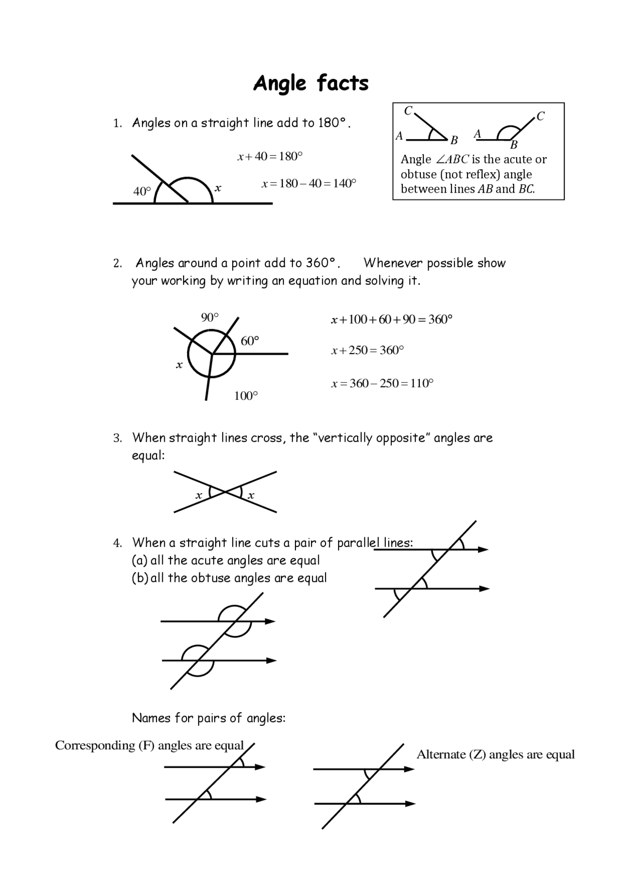 Geometry Notes Angles Angle facts | Lecture notes Geometry | Docsity