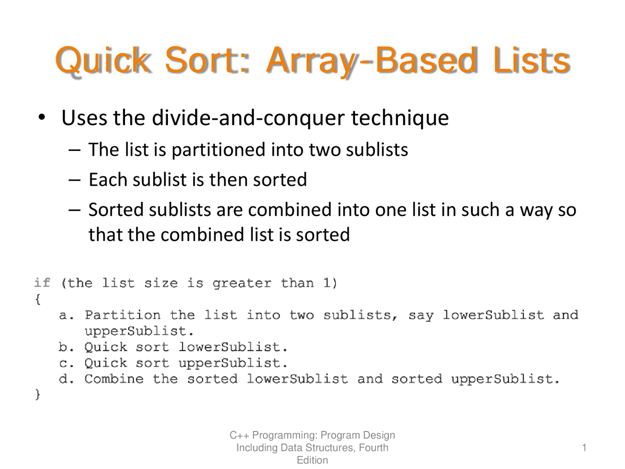 Quick Sort: Array-Based Lists | Lecture notes Design | Docsity