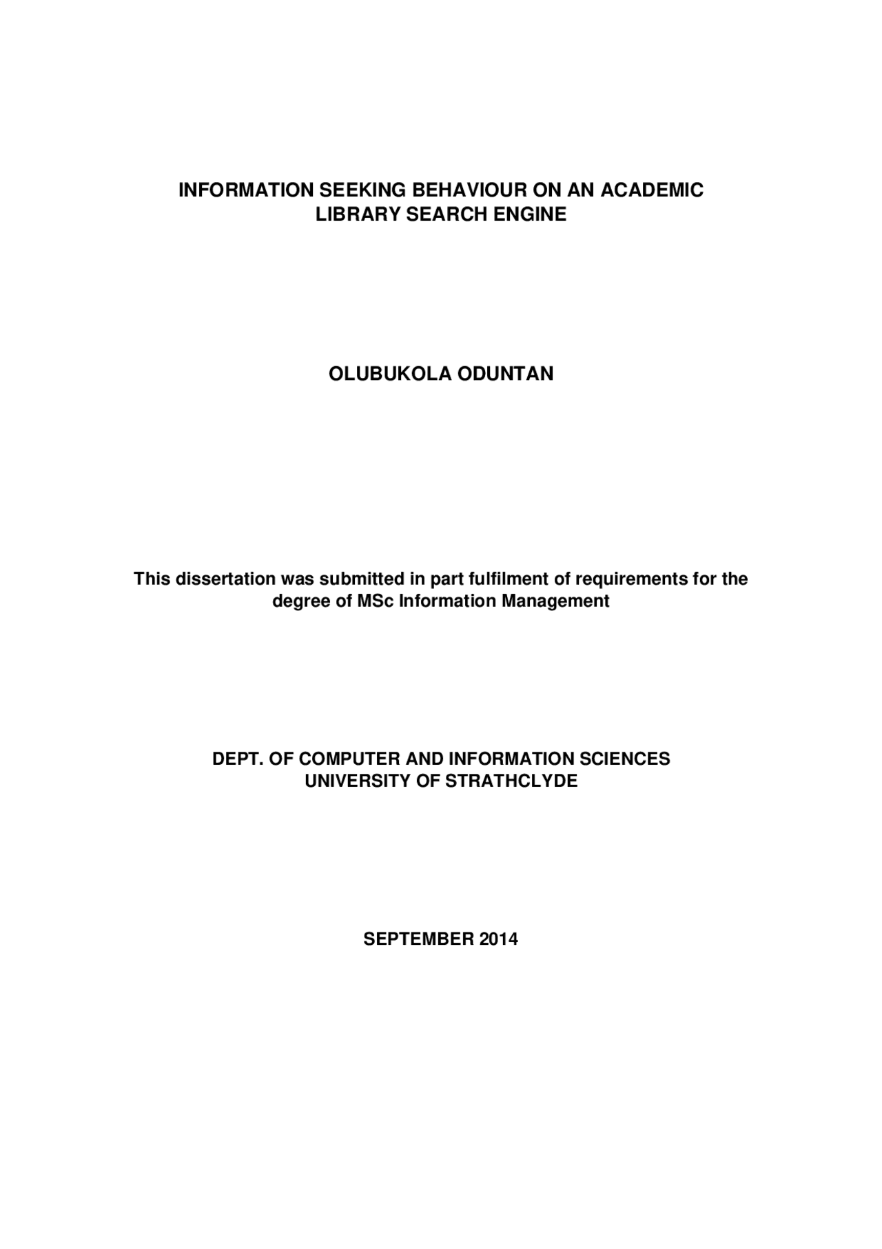 Information Seeking Behaviour on an Academic Library ... | Summaries ...
