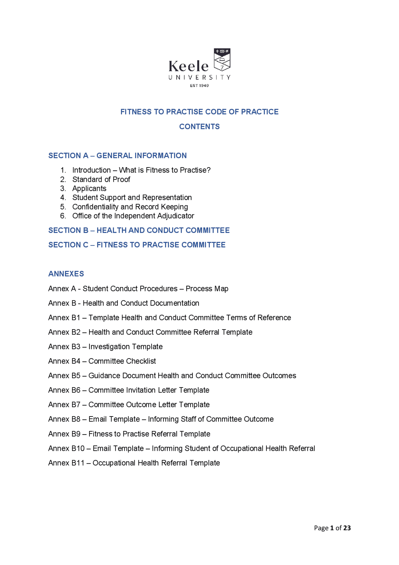 Page 1 of 23 FITNESS TO PRACTISE CODE OF PRACTICE ... | Summaries ...