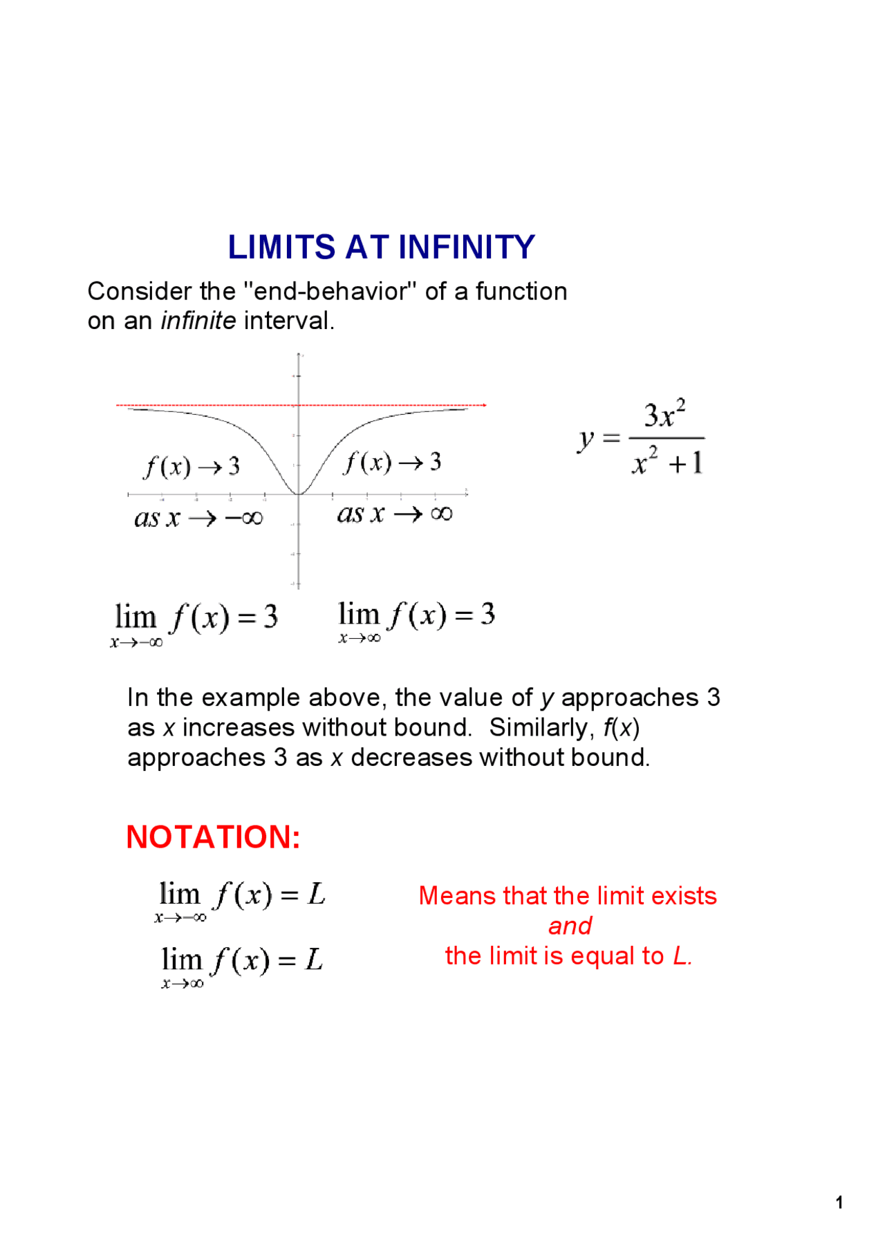 LIMITS AT INFINITY | Slides Pre-Calculus | Docsity