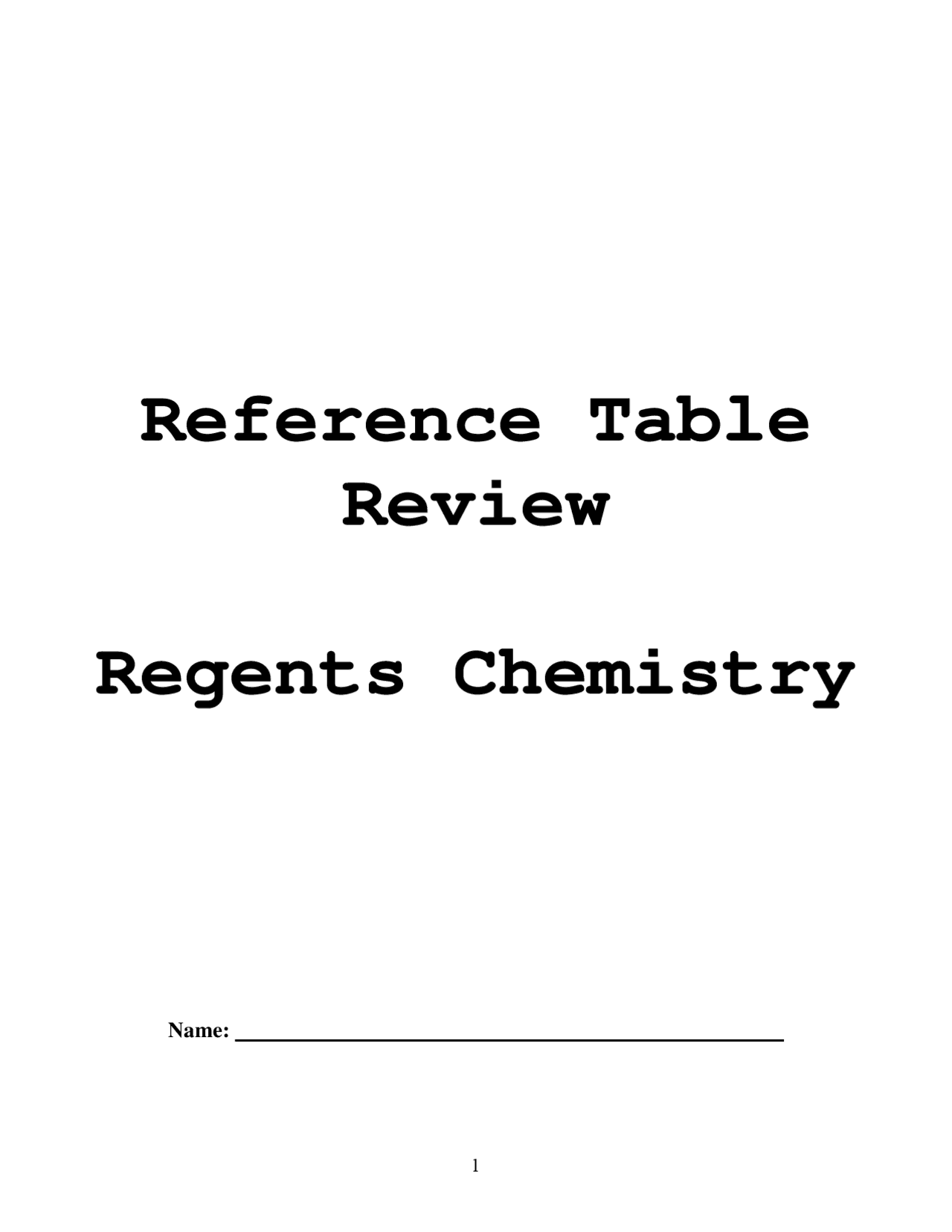 Reference Table Review Regents Chemistry | Study notes Chemistry | Docsity