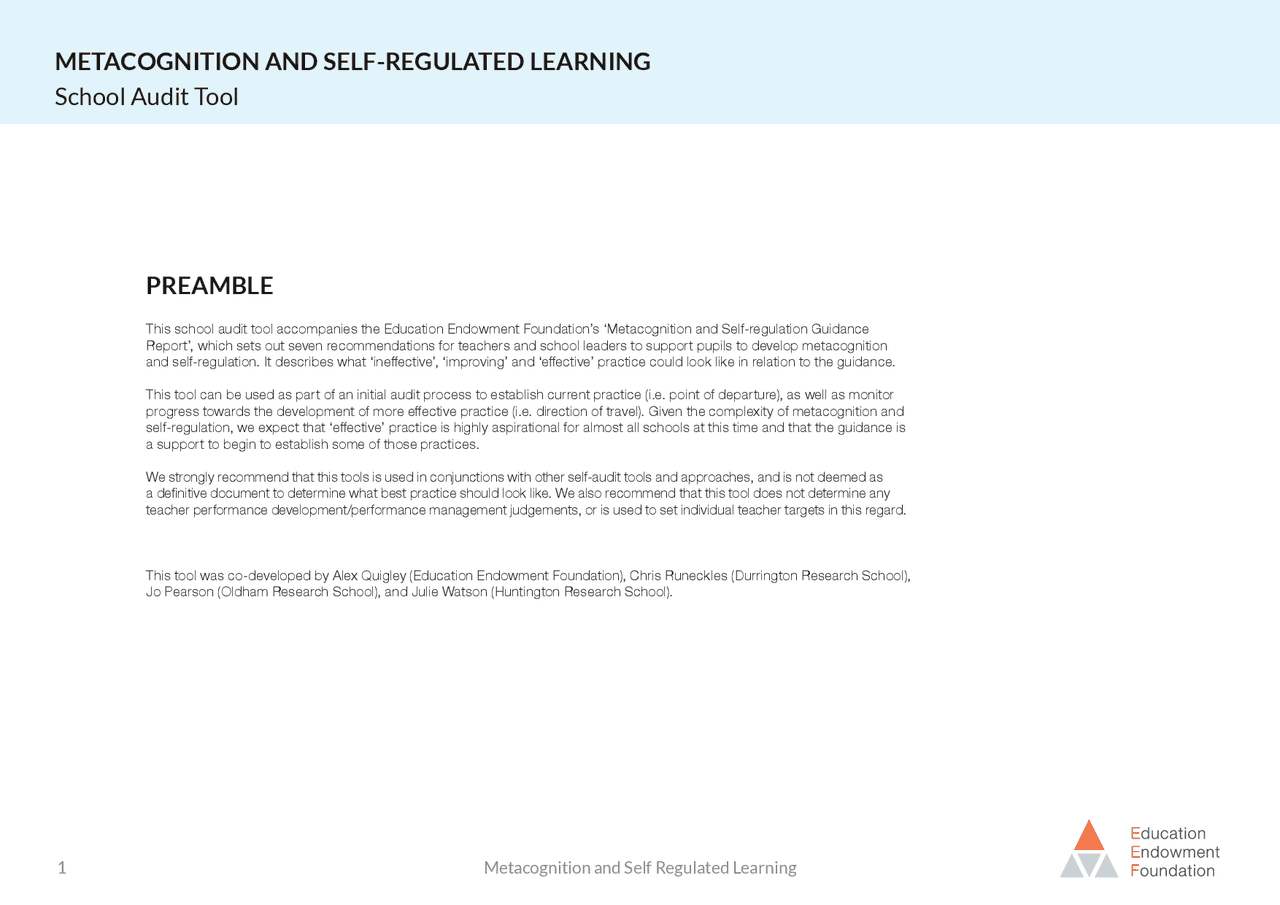METACOGNITION AND SELF REGULATED LEARNING Exams Design Docsity
