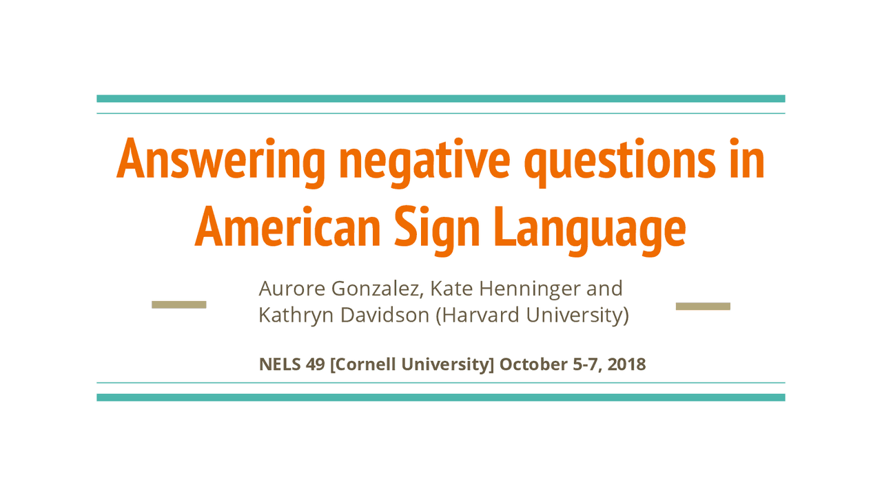 Answering negative questions in American Sign Language | Lecture notes ...