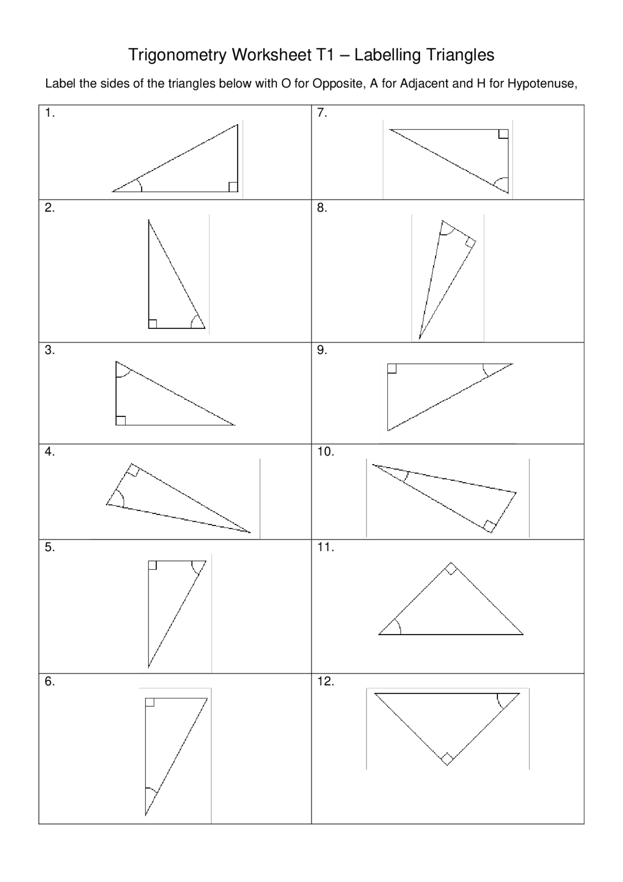 Trigonometry Worksheet T1 – Labelling Triangles | Study Guides ...