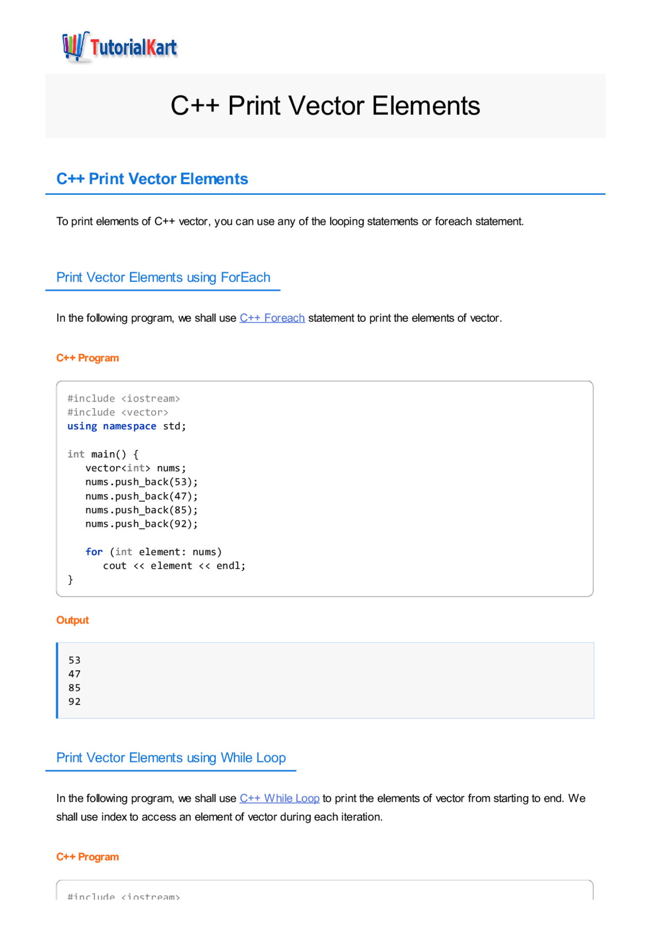 C++ Print Vector Elements | Lecture notes C programming | Docsity