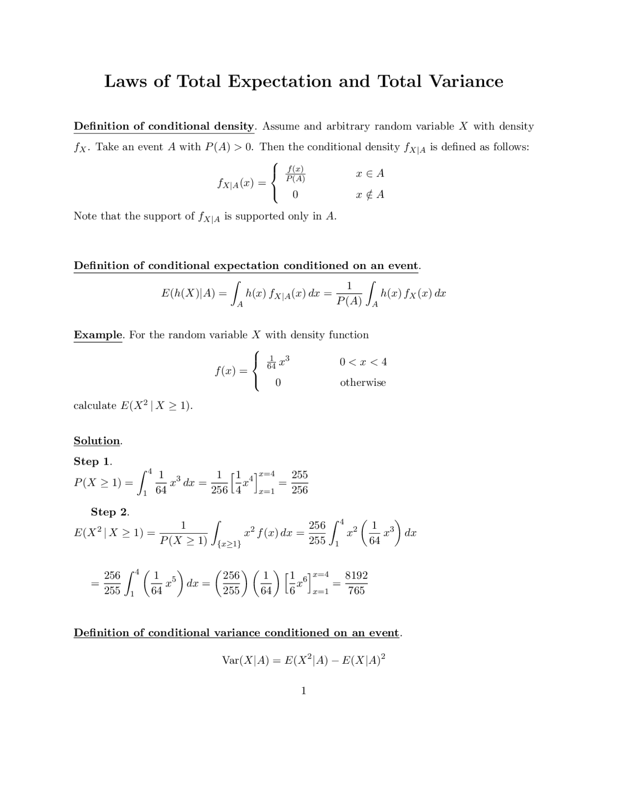 Laws of Total Expectation and Total Variance Study notes Law Docsity