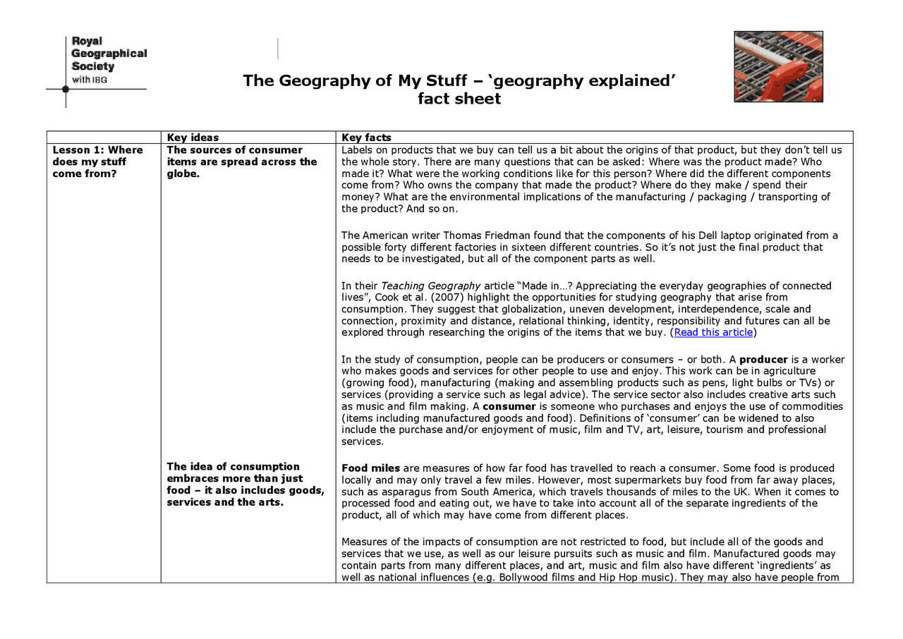 The Geography of My Stuff | Exams Geography | Docsity