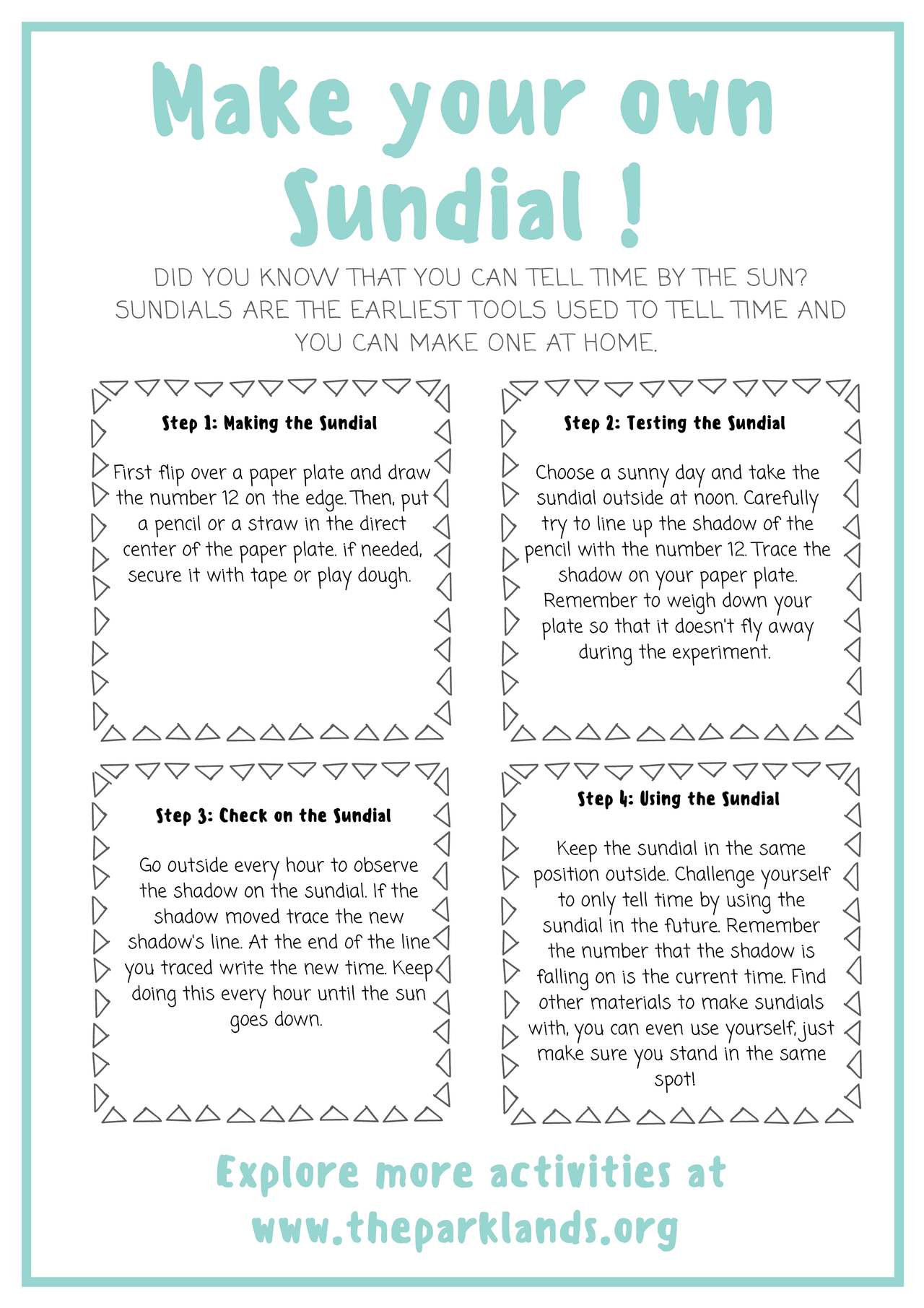Blank Sundial Example Make your own sundial activity worksheet | Lecture notes Time and ...